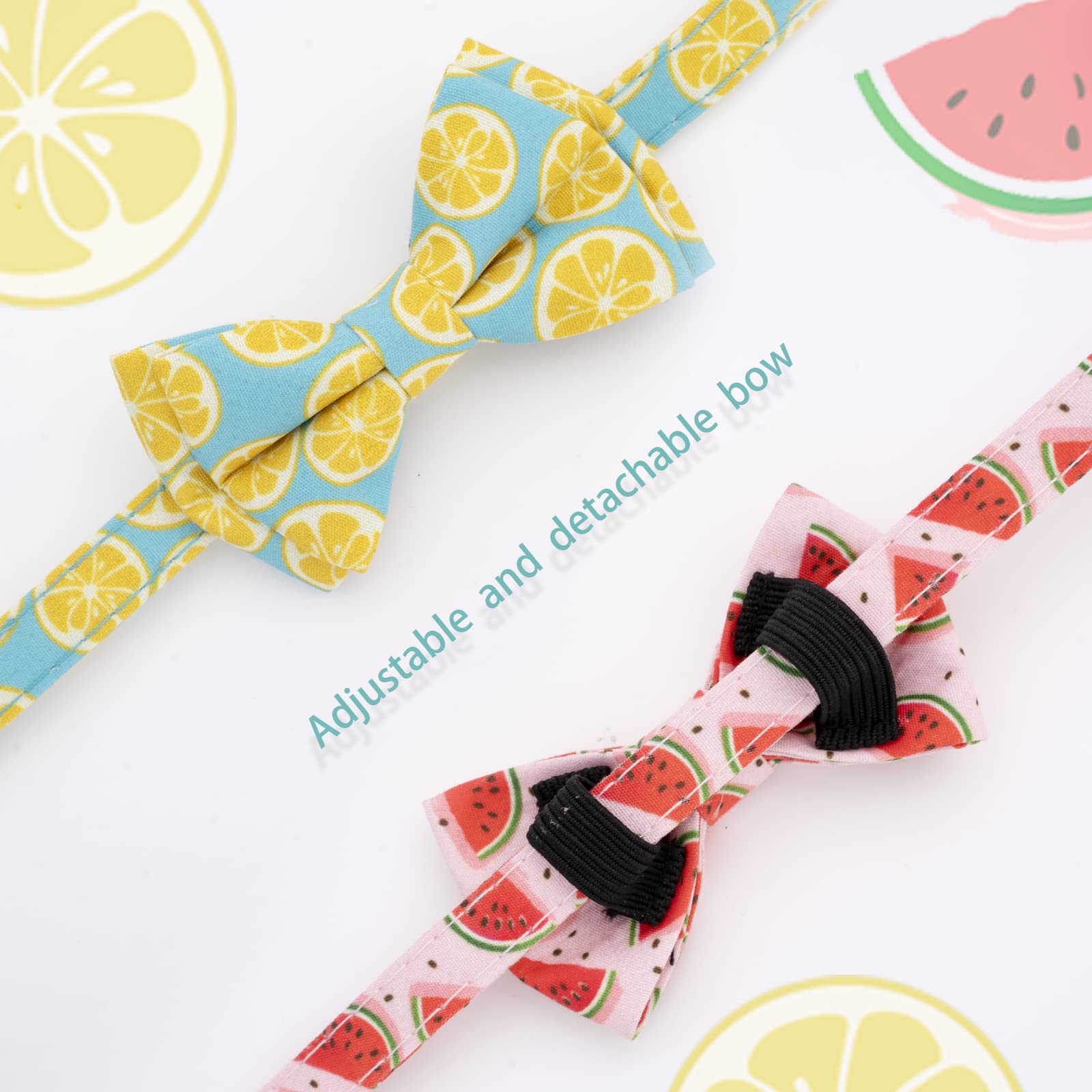 Faygarsle 2 Pack Cute Cat Collar With Bell Breakaway Bowtie Cat Collar For Male Female Cats Soft Fancy Pink Yellow Cat Collar Watermelon Lemon Pattern Spring Summer Cat Collar For Boy Girl Cats