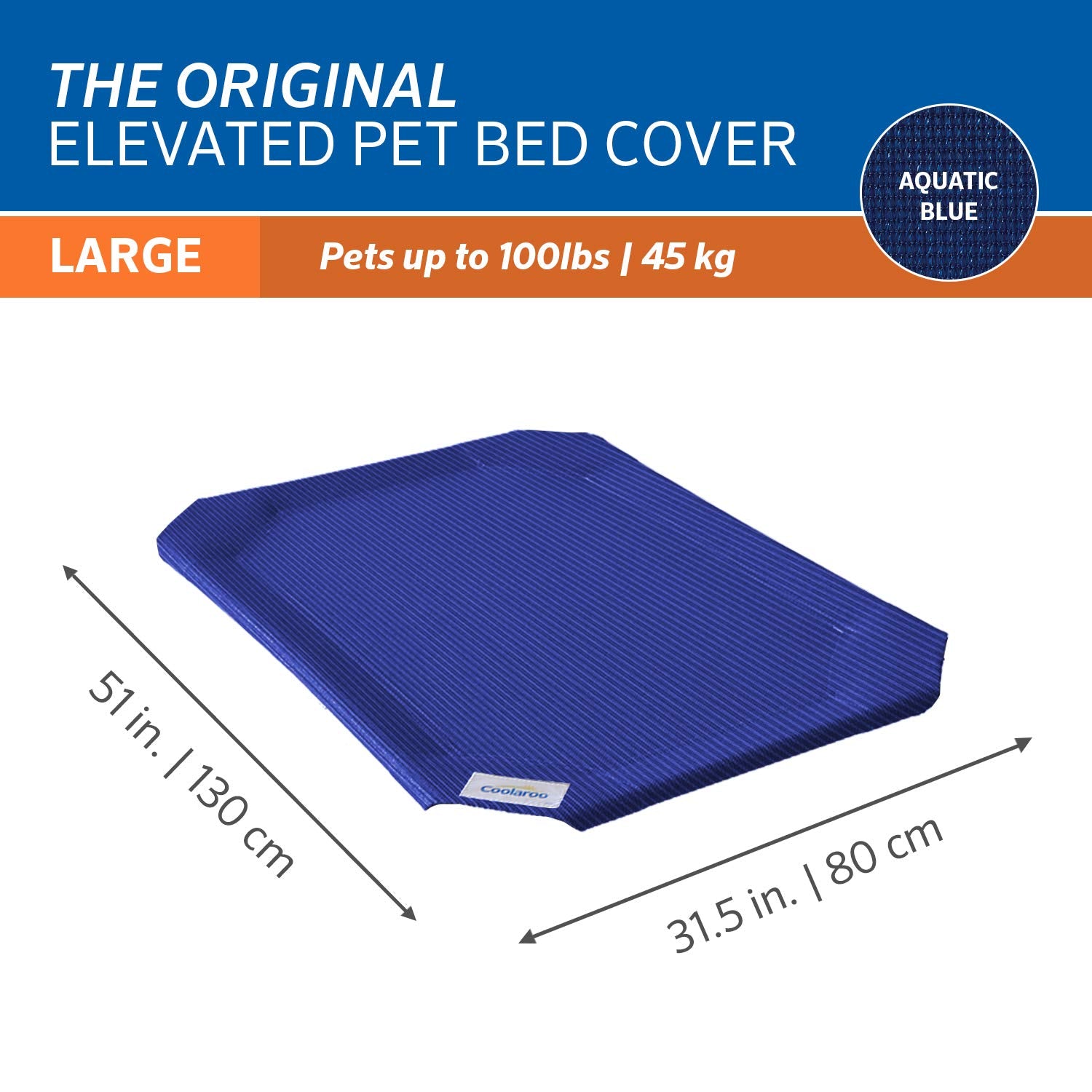 Coolaroo Elevated Pet Bed Replacement Cover - Large, Aquatic Blue, High Density Polyethylene (Model: 461966)