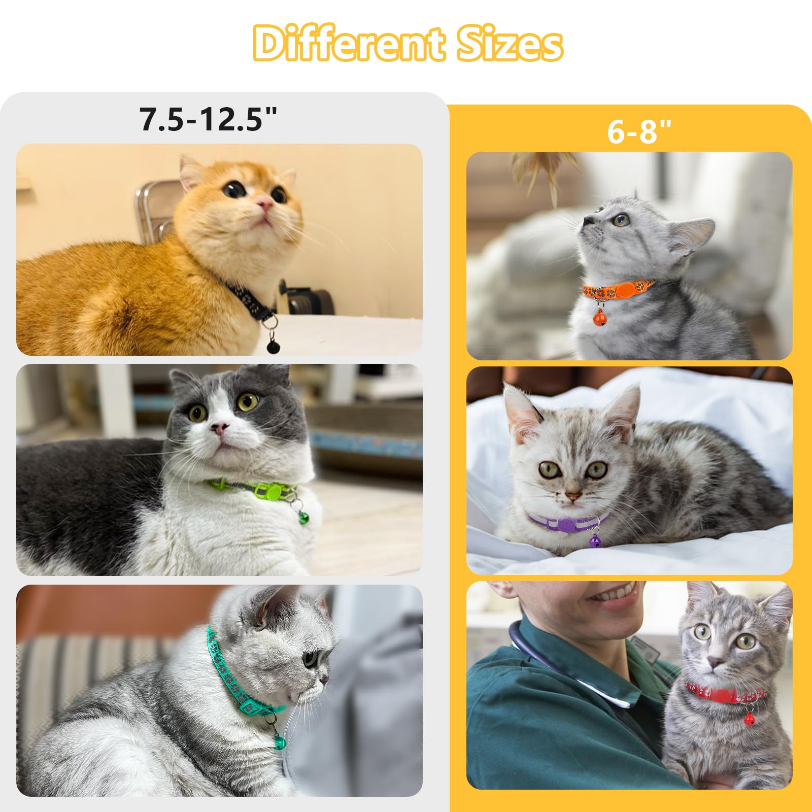 Taglory Reflective Cat Collars Breakaway With Bell, 2 Pack Girl Boy Pet Kitten Collar Adjustable 6-8 Inch, Yellow