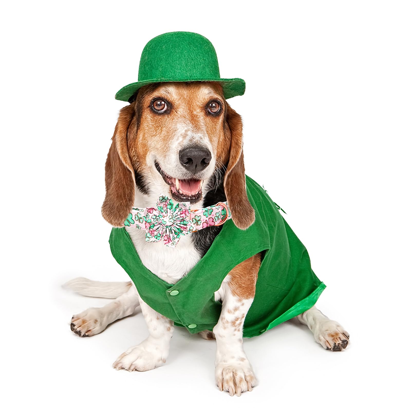 Lionheart Glory St. Patrick'S Day Collar With Flower Design For Medium Dogs, Green Shamrock Collar With Heavy Duty Bows