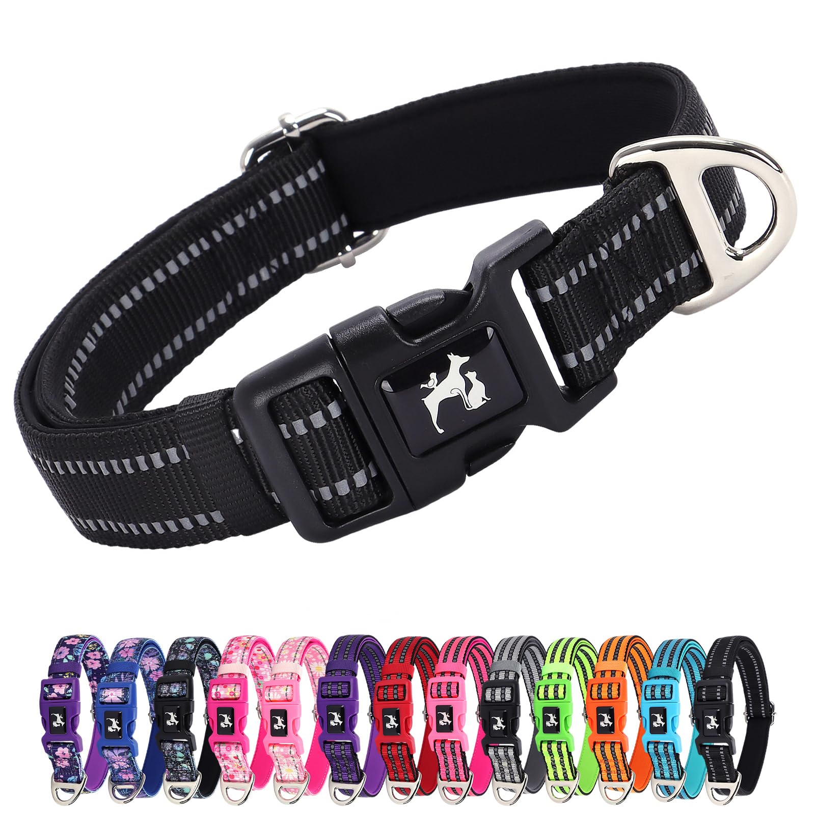Reflective Dog Collar Soft Neoprene Padded,Breathable Nylon, Durable & Adjustable For Medium, Large & Extra Large Dogs Walking, 