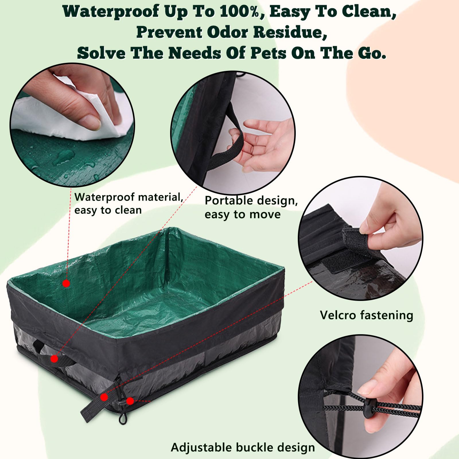 Belieonu Travel Litter Box For Cats, Foldable Portable Litter Box, Leak Proof Cat Travel Carrier With Kitty Litter Scoop Bowl, C