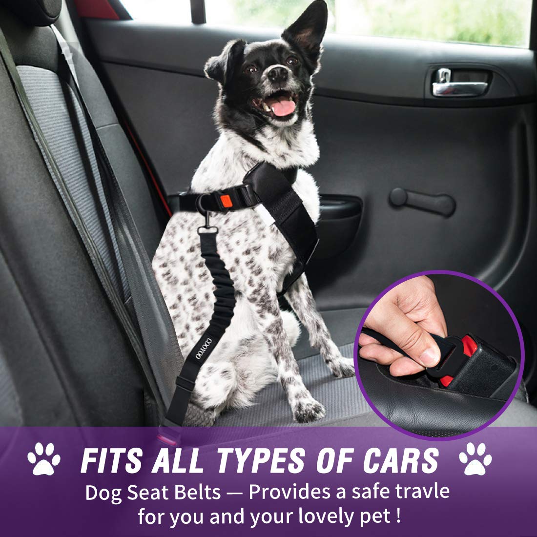 Cooyoo Dog Seat Belt,Retractable Dog Car Harness Seat Belt For Car Adjustable Nylon Pet Safety Seat Belts Heavy Duty & Elastic B