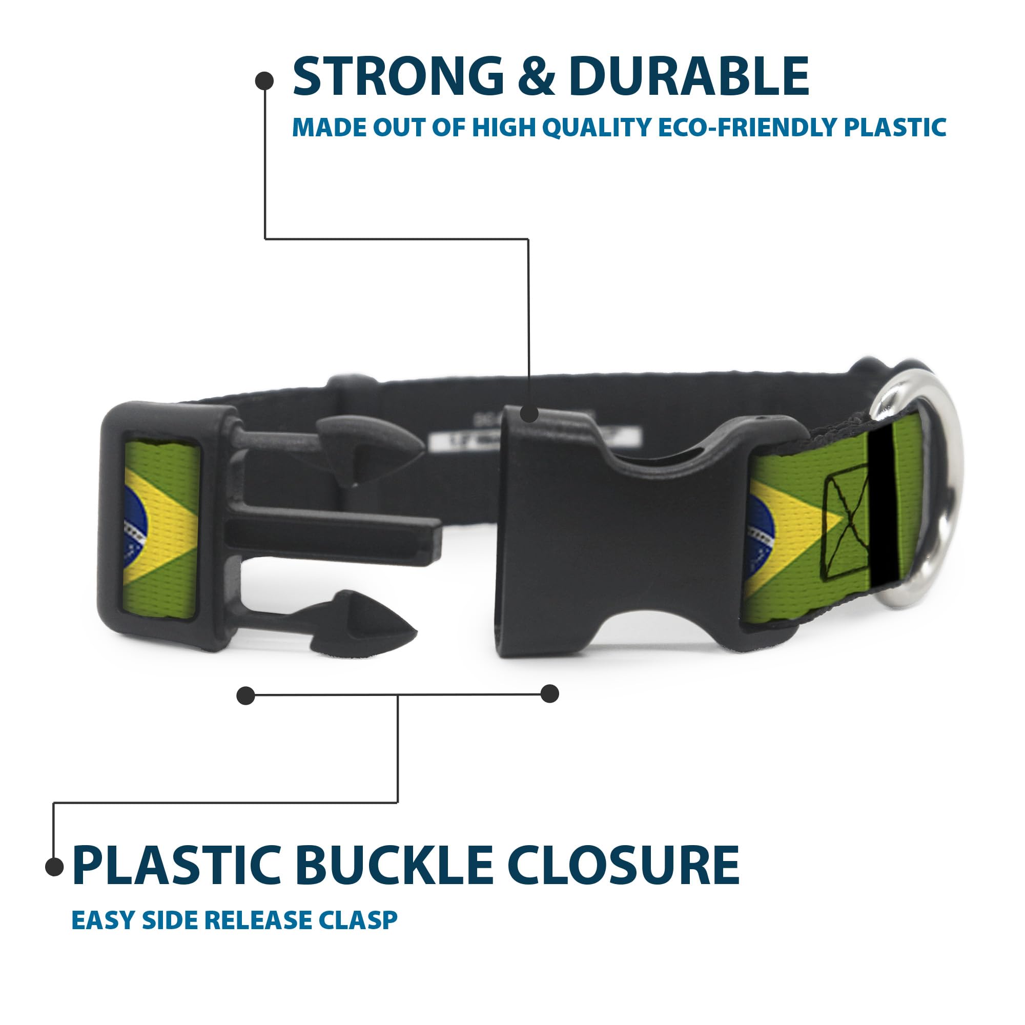 Buckle-Down Plastic Clip Collar - Brazil Flags - 1/2' Wide - Fits 8-12' Neck - Medium