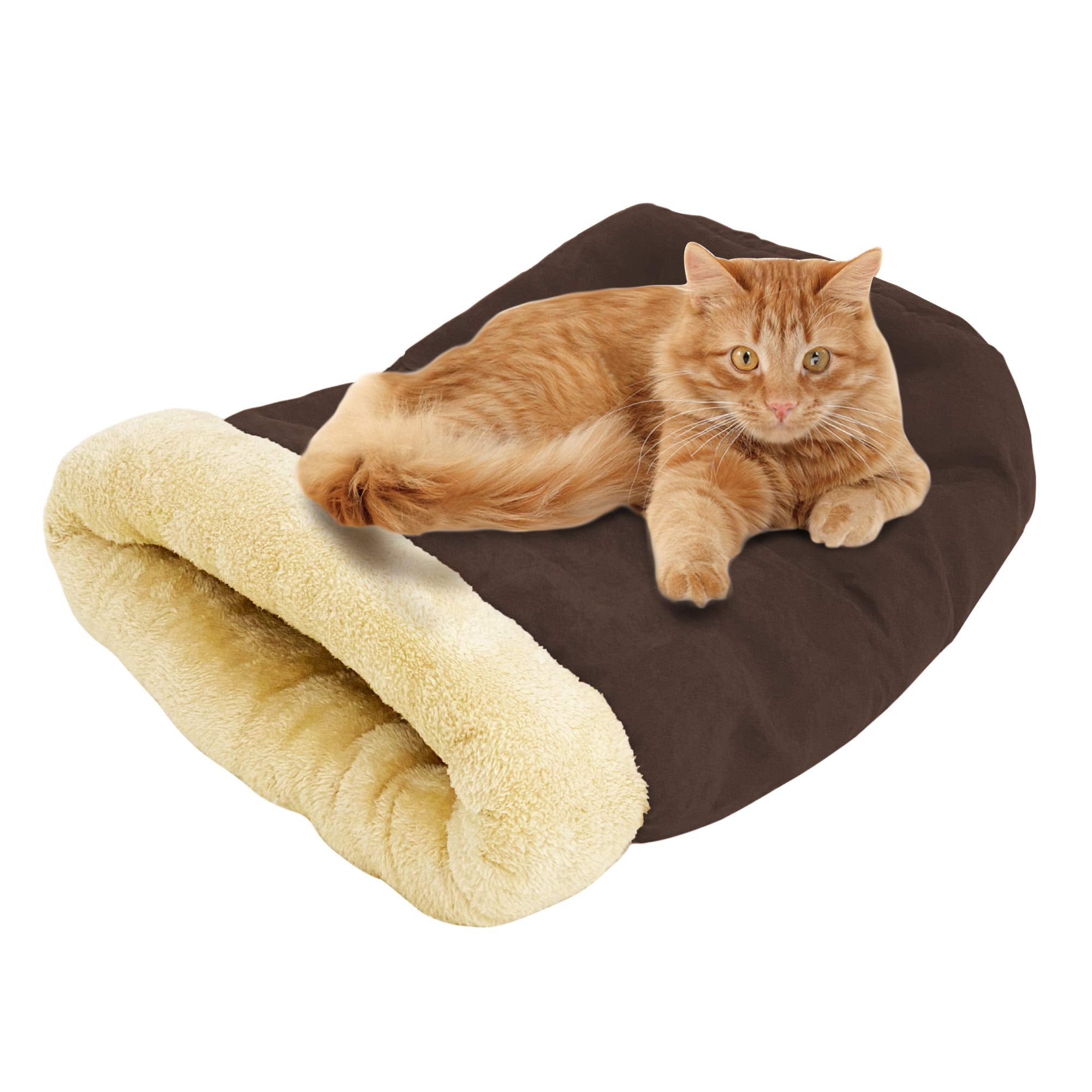Goopaws 4 In 1 Self Warming Burrow Cat Bed, Pet Hideway Sleeping Cuddle Cave (Brown)
