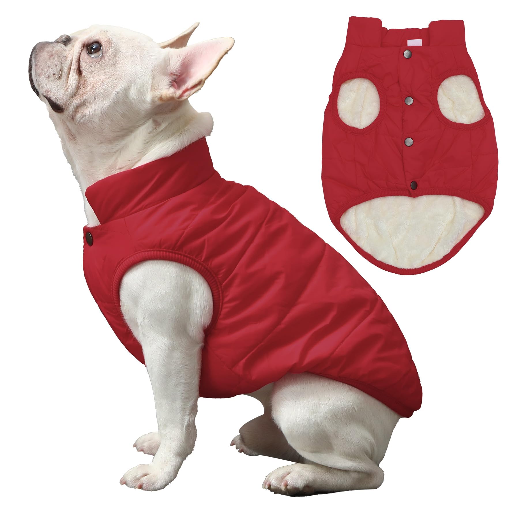 Joydaog 2 Layers Fleece Lined Warm Dog Jacket For Winter Cold Weather,Soft Windproof Medium Dog Coat,Red L