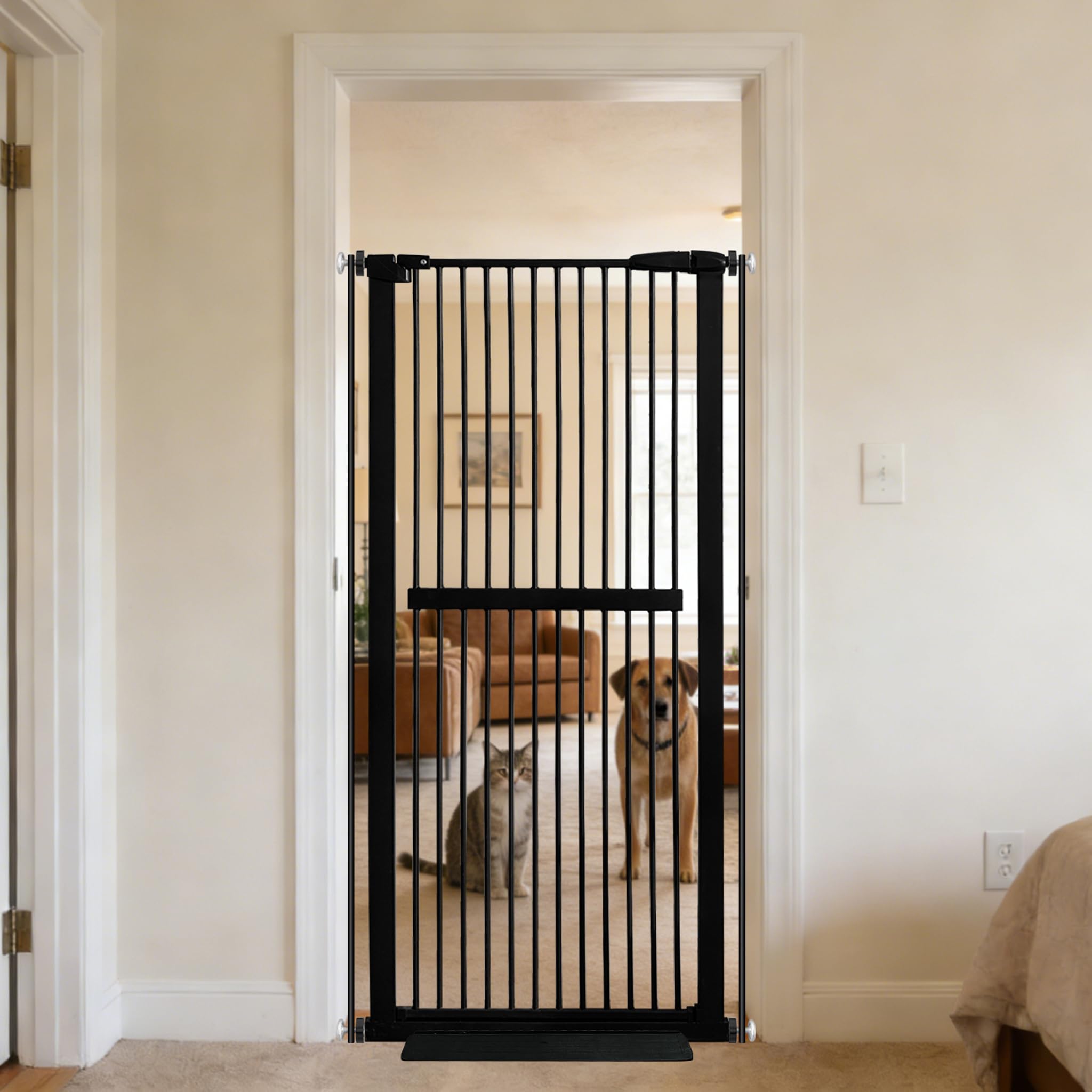 Lumizone Extra Tall Cat Gate 61.02 High Pressure Mounted Extra Wide 30.12-34.05 (17Sizes) 1.37 Gap No Drilling Auto-Close Tall P