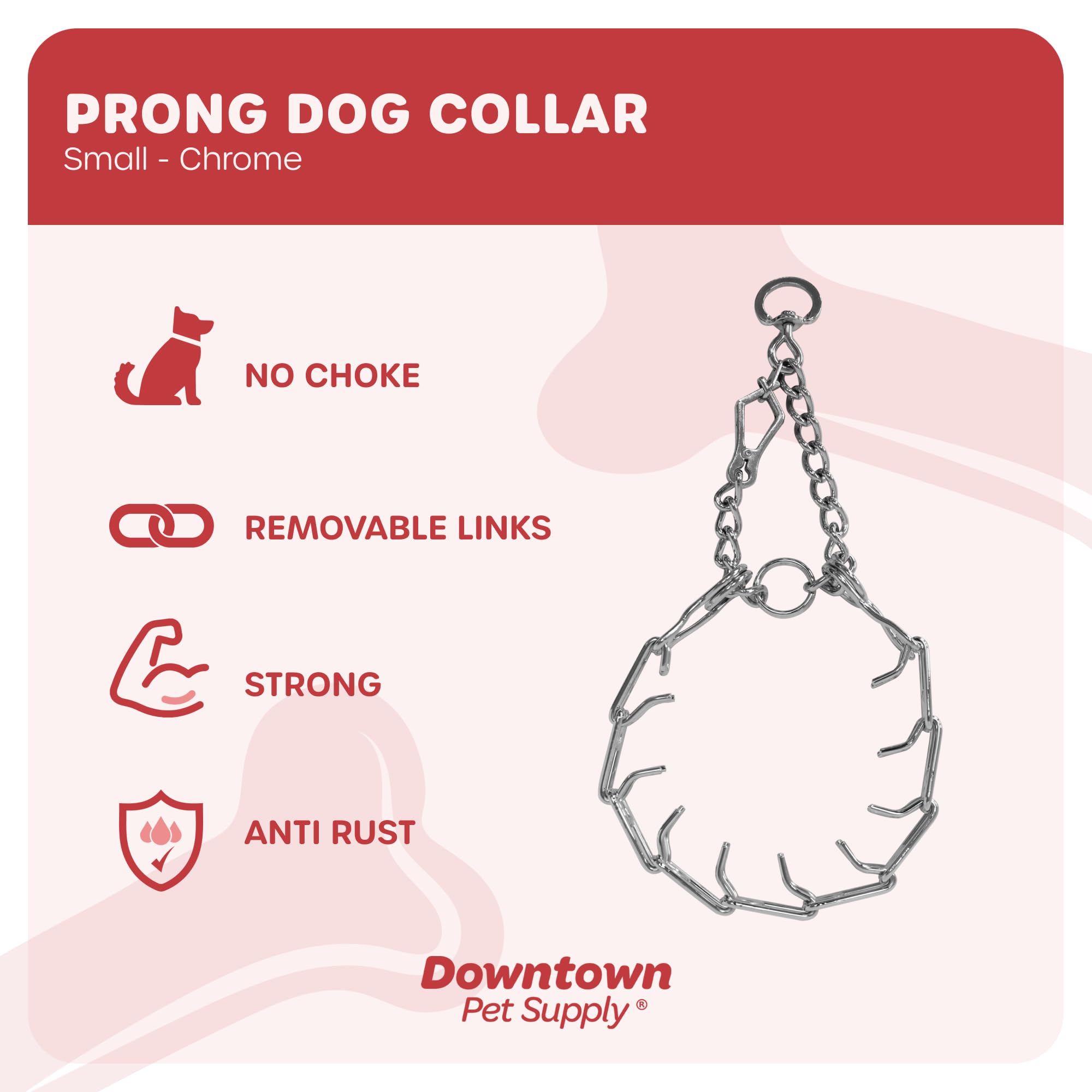 Downtown Pet Supply Chrome Plated Prong Collar For Dogs, Small - Adjustable, No-Choke And No Pull Dog Collar With Removable Links - Pinch Collar For Dogs Under 20 Lbs And 14' Neck Width