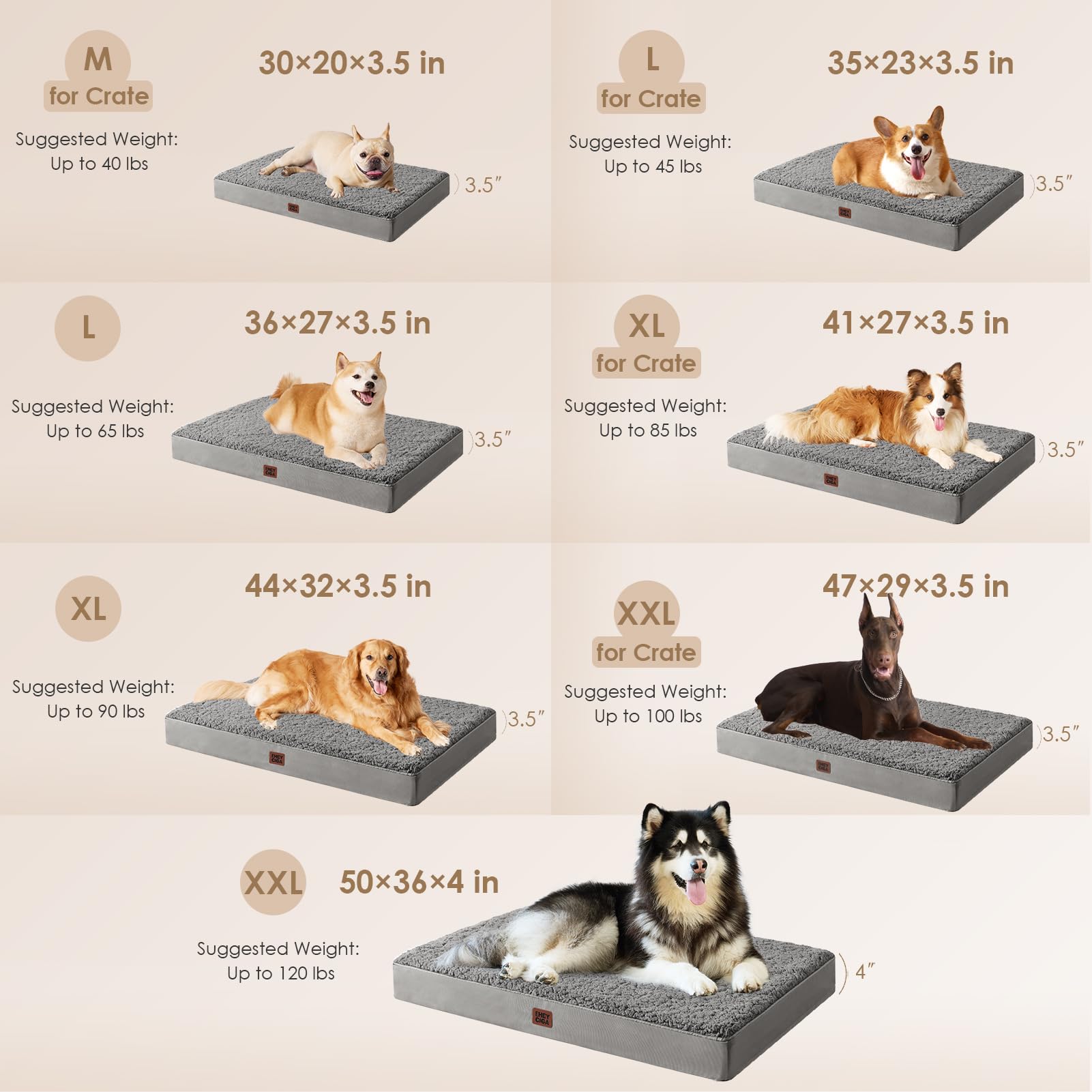 Eheyciga Orthopedic Foam Dog Bed, Medium, 30'L X 20'W X 3.5'Th, Light Grey