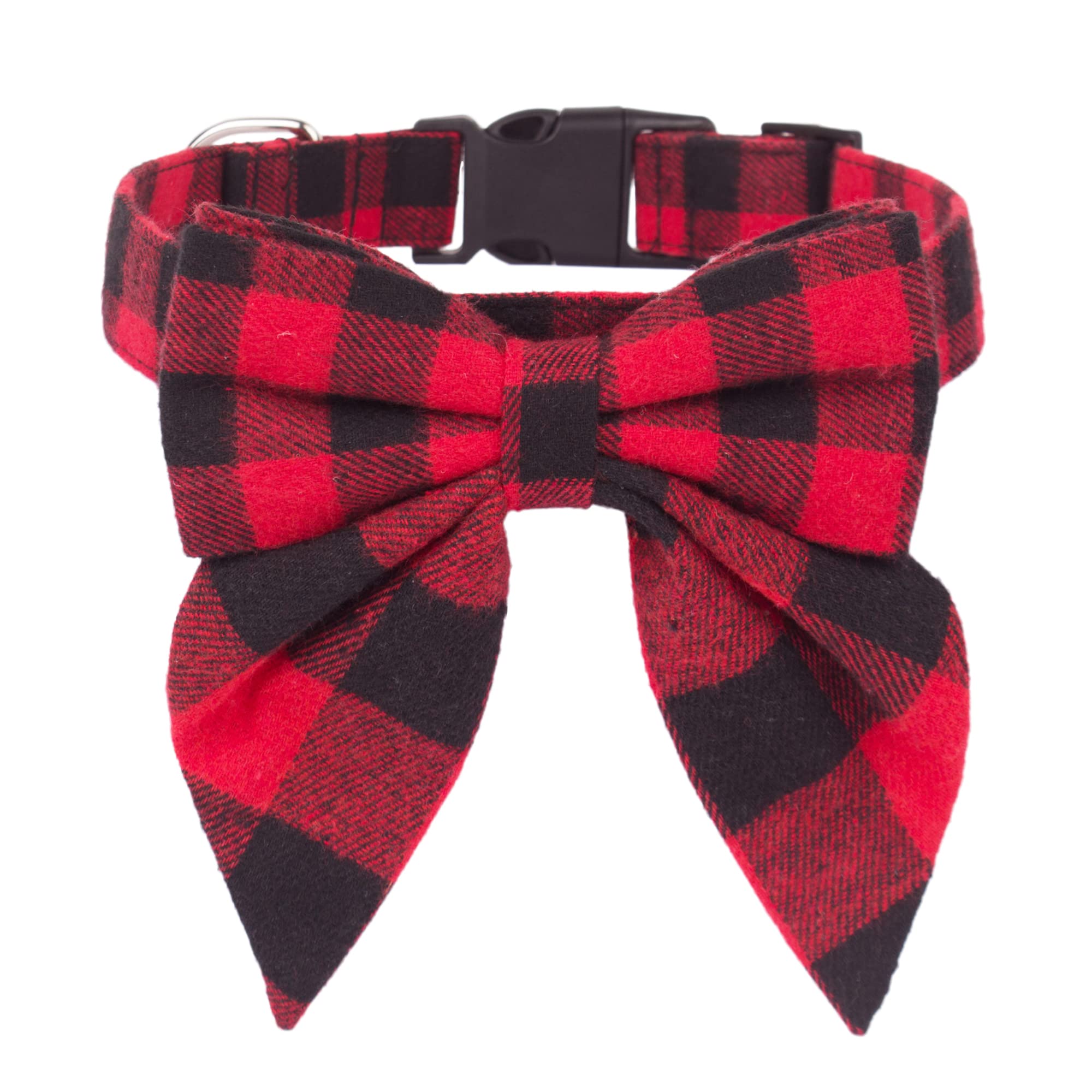 Adoggygo Christmas Dog Collar With Bow, Adjustable Cotton Red Plaid Bowtie Dog Christmas Collars For Small Medium Large Dogs Pets (Small, Red & Black)