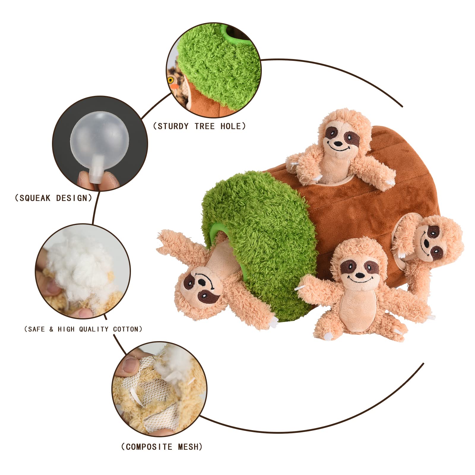 okegztoa Plush Squeaky Dog Toy - Interactive Sloth for Small, Medium, Large Dogs - Medium Size, Stuffed Woodland Friends