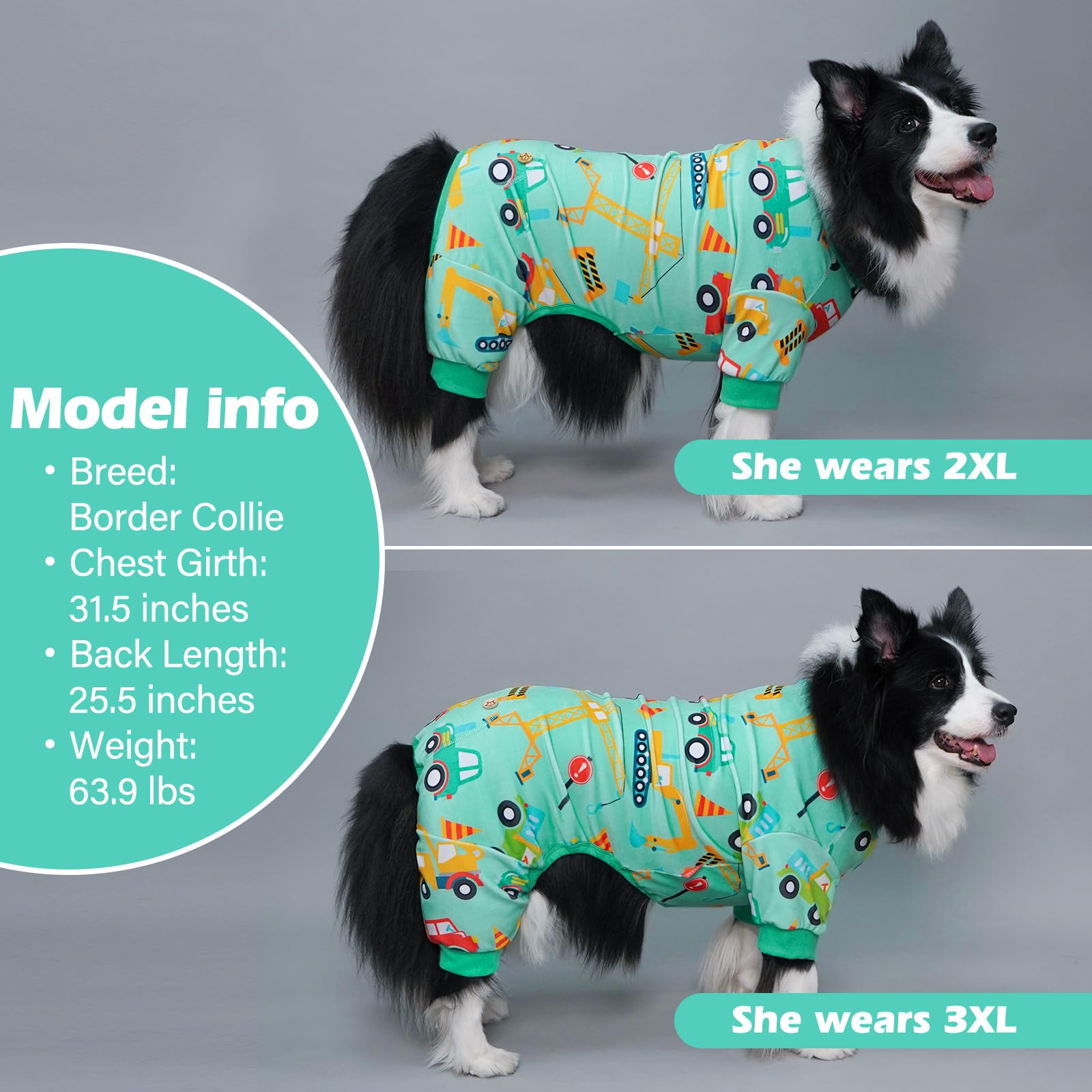Kyeese Dog Pajamas Construction Vehicles Dog Costume Comfy Dog Onesie Dog Body Suits After Surgery Dog Coat Dog Surgery Recovery Suit Cat Clothes Dog Clothes