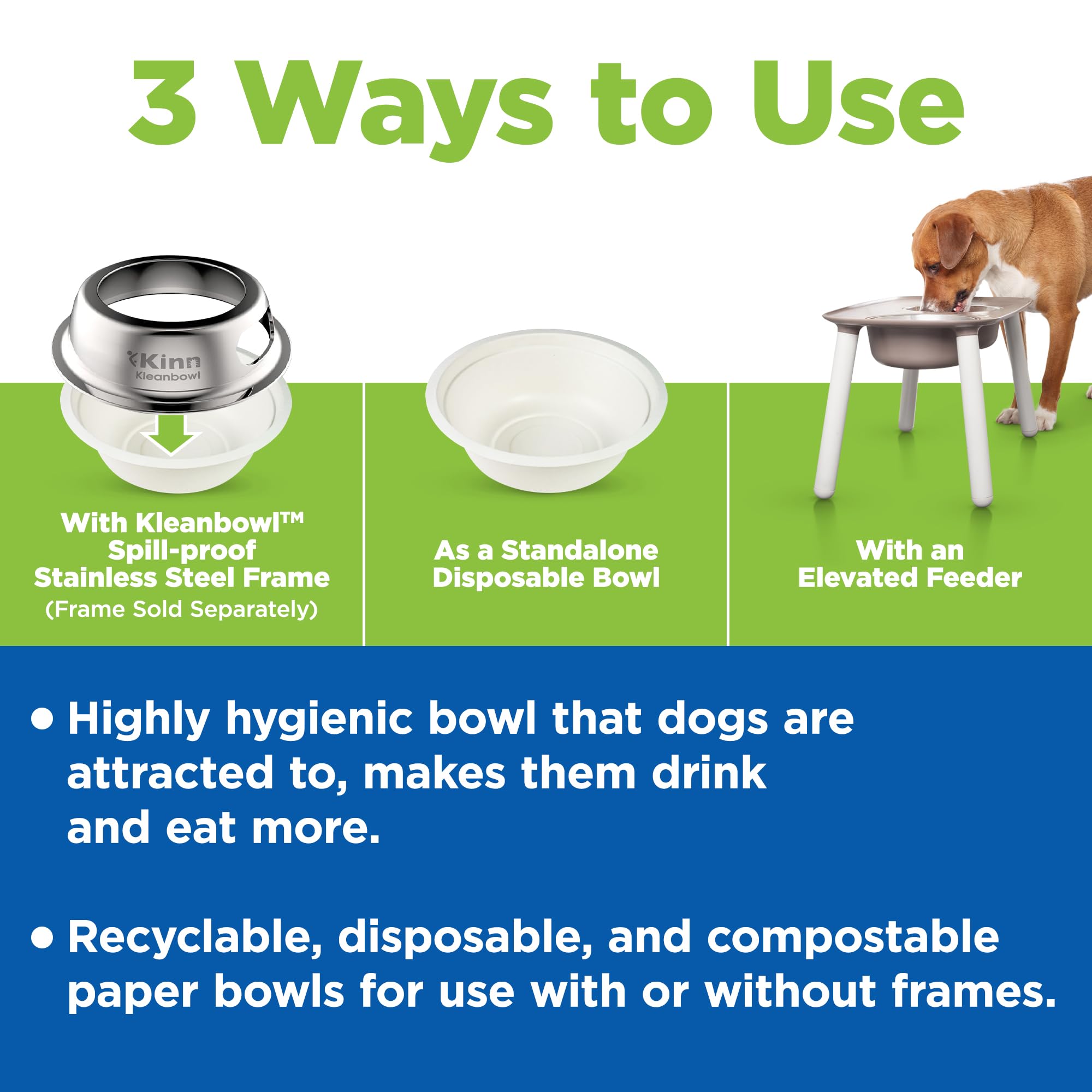 Kinn Kleanbowl Pet Bowl Stainless Steel Frame with Compostable Refills, 24 oz (Pack of 1) - Spill-Proof Stable Disposable Dog Bo