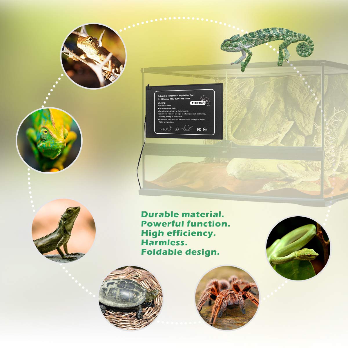 Tikaton Reptile Heat Pad - Adjustable Temperature Under Tank Heater For 10-20Gal/30-40Gal Tank, Terrarium Heat Mat For Turtle/Sn