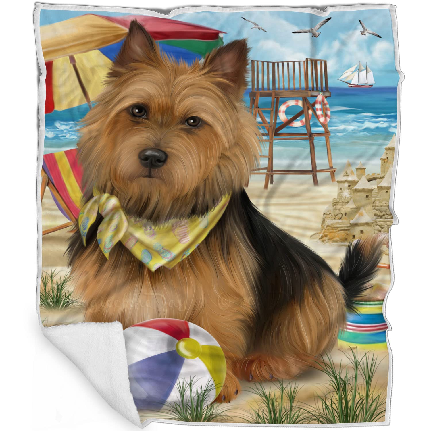 Pet Friendly Beach Australian Terrier Dog Blanket  Lightweight Super Soft Cozy and Durable Bed Blanket  Animal Theme Fuzzy Bla