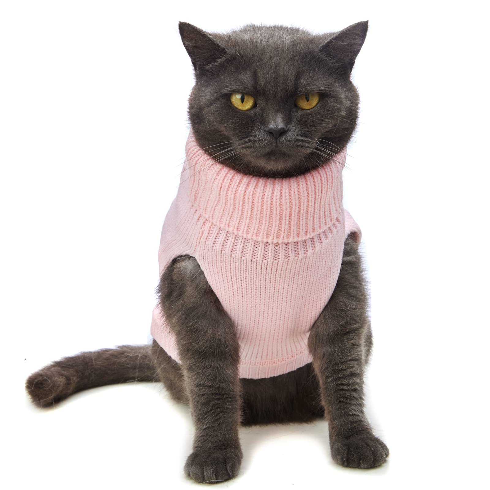 Jnancun Cat Sweater, Acrylic Turtleneck Sleeveless, Light Pink, Small (Winter, Warm, Comfortable, Unisex, 14 Colors, 4 Sizes, Ha