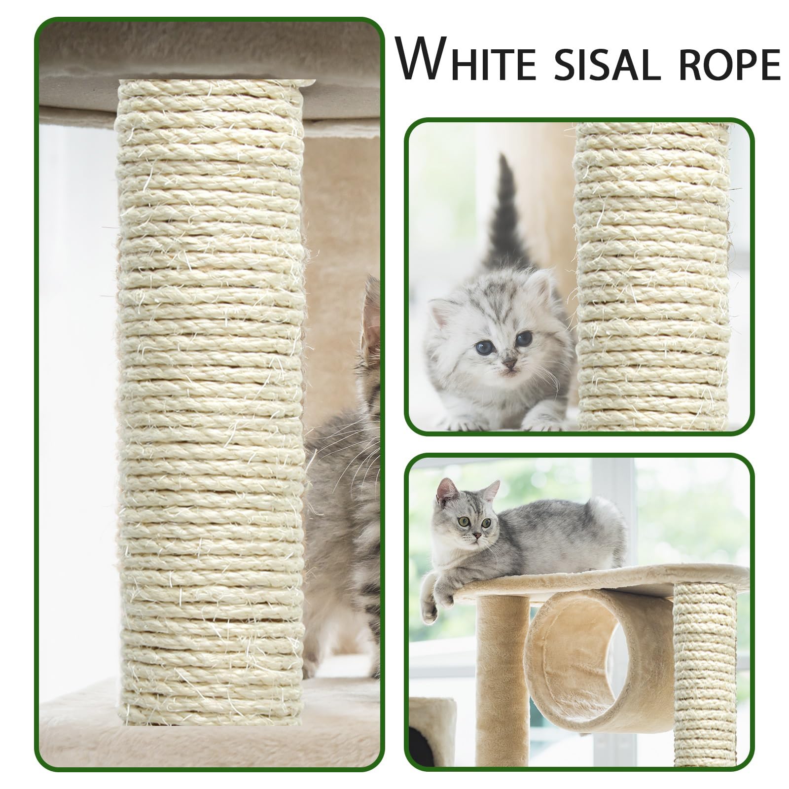 Natural Sisal Rope 1/4 Inch 32-Feet For Cat Tree Tower Repair And Replace Scratching Post, Diy Hemp Twine Rope For Cat Scratchin