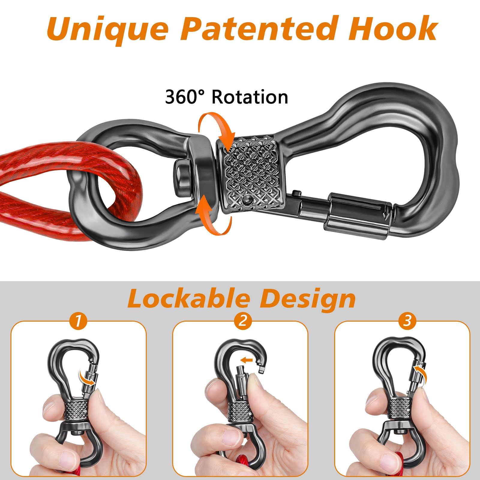 Xiaz Tie Out Cable For Dogs, 20Ft Dog Leads For Yard, Heavy Duty Dog Tie Out Cable For Large Dogs Up To 250Lbs, Durable Dog Runner Tether Line For Yard Or Camping