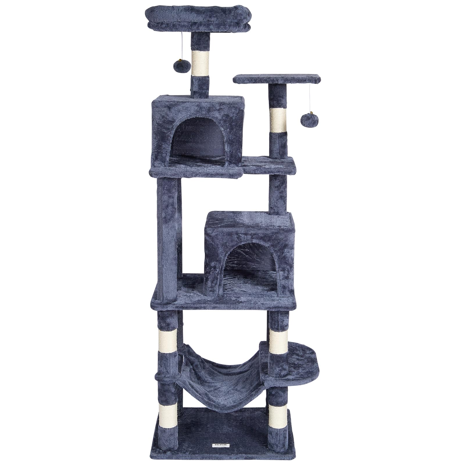 VEVOR Cat Tree 63 Cat Tower with 2 Cat Condos Sisal Scratching Post Light Grey