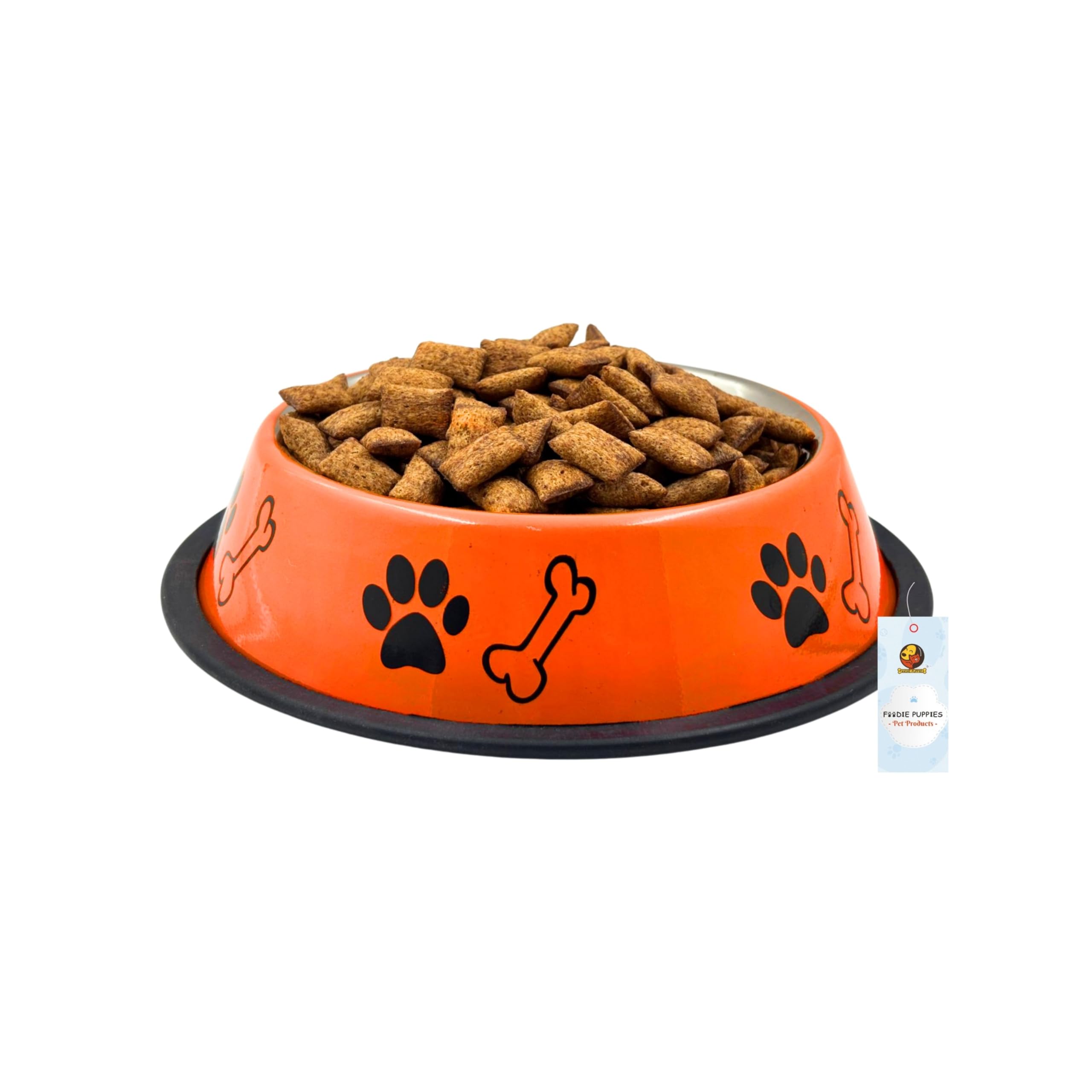 Foodie Puppies Stainless Steel Paw Bone Printed Bowl For Dogs, Cats & Any Pets  700Ml, Medium (Fiery Orange) I NonSkid Rubber 