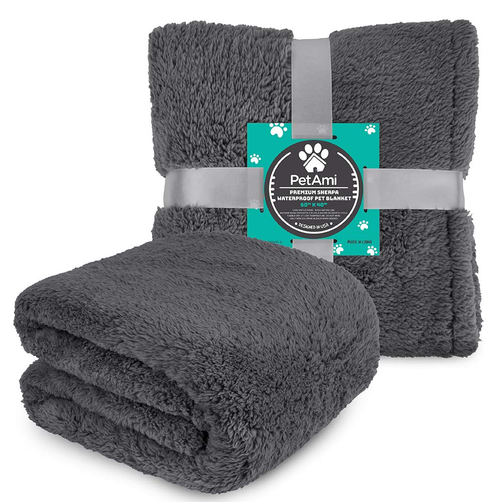 Petami Fluffy Waterproof Dog Blanket For Medium Large Dogs, Soft Warm Pet Sherpa Throw Pee Proof Couch Cover, Reversible Cat Bed Blanket Sofa Protector, Plush Washable Pad (Gray, 29X40)