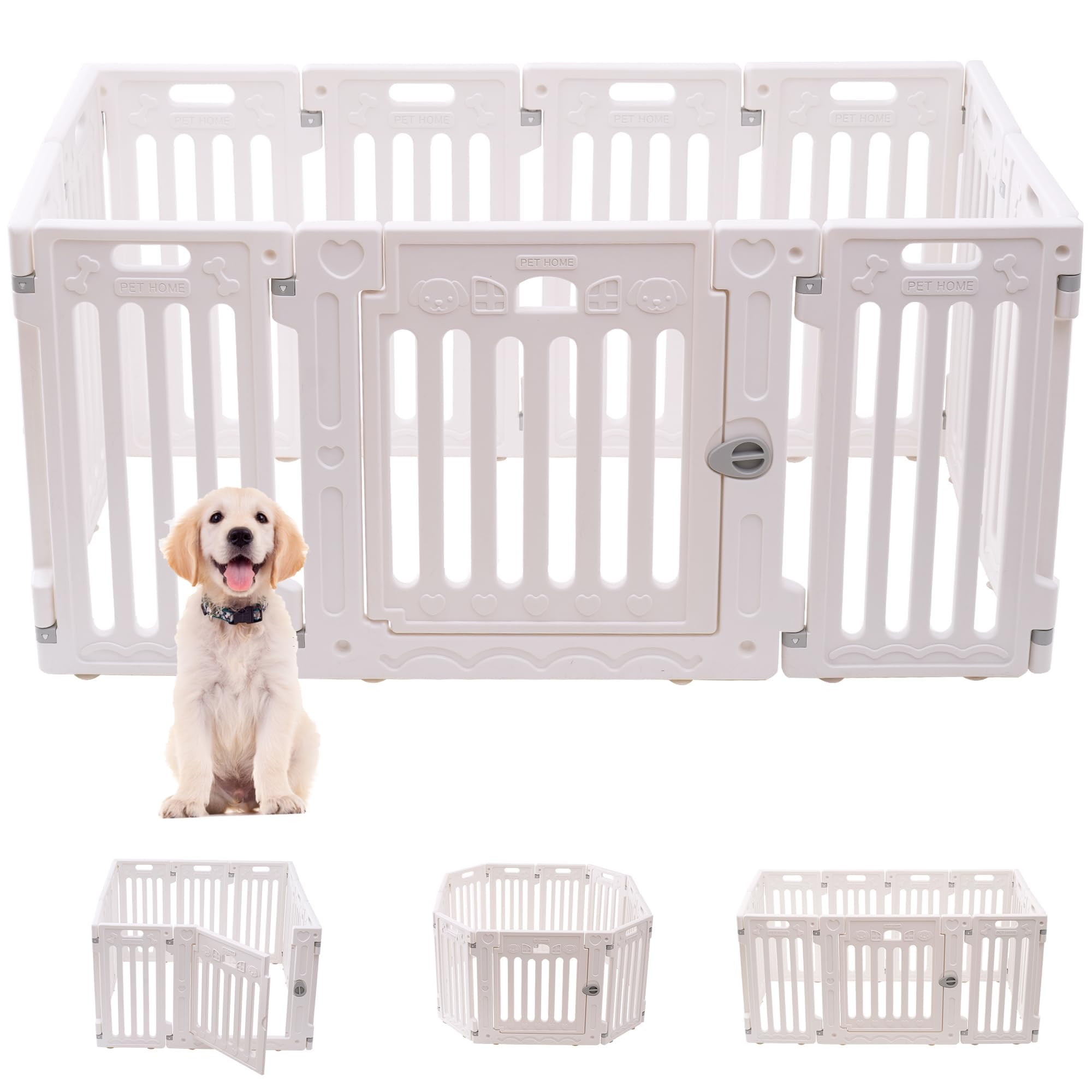 Aoole Dog Playpen With Door, Diy Shape Combination Puppy Pen,25.5'' H 10-Panel Dog Fence,Non-Slip & Secure Pet Gate, Easy To Ass