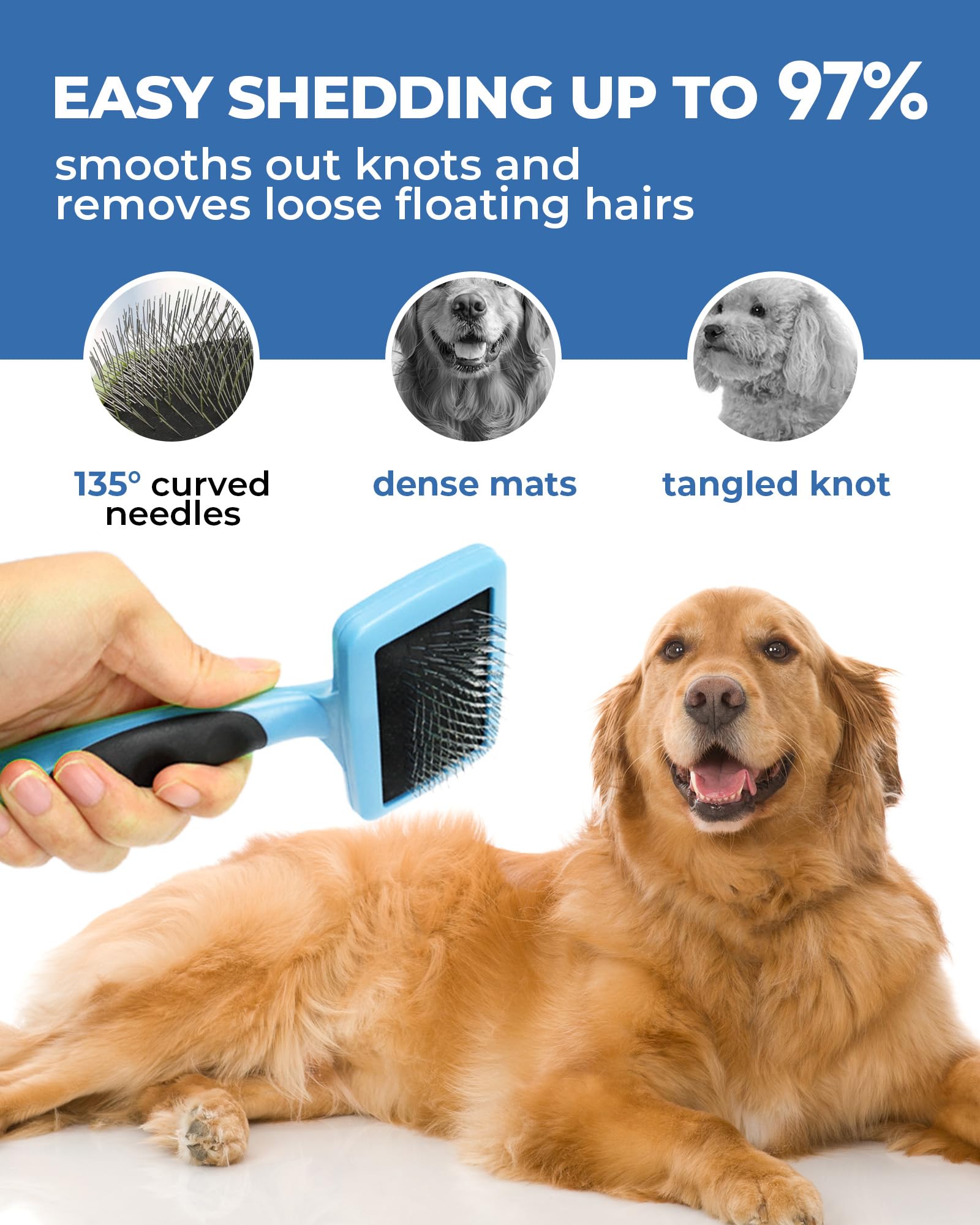 Kueiox Dog Brush For Shedding Grooming,6 Pack Long-Pin Brush Set For Long Haired Dog Cat Goldendoodles Poodles Doodles Blue