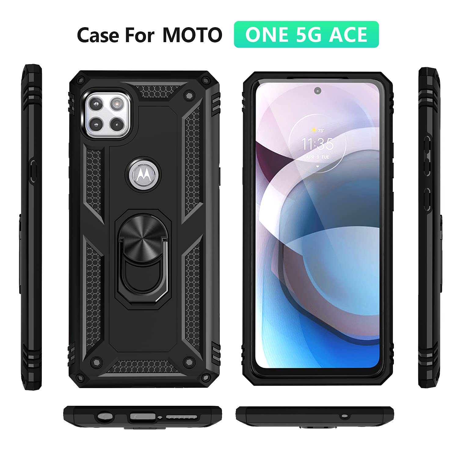 Military Grade Drop Impact For Moto One 5G Ace Case Motorola One 5G Ace G 5G Case 360 Metal Rotating Ring Kickstand Holder Armor