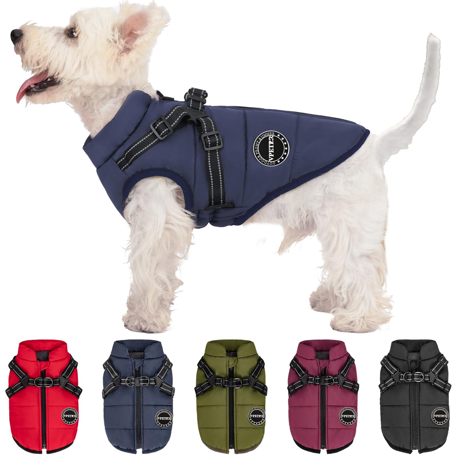 V.Pet.B.R Dog Winter Coat, Warm Jacket Padded Fleece Vest With Built-In Harness, Waterproof Windproof Reflective Cozy Snow Pet C