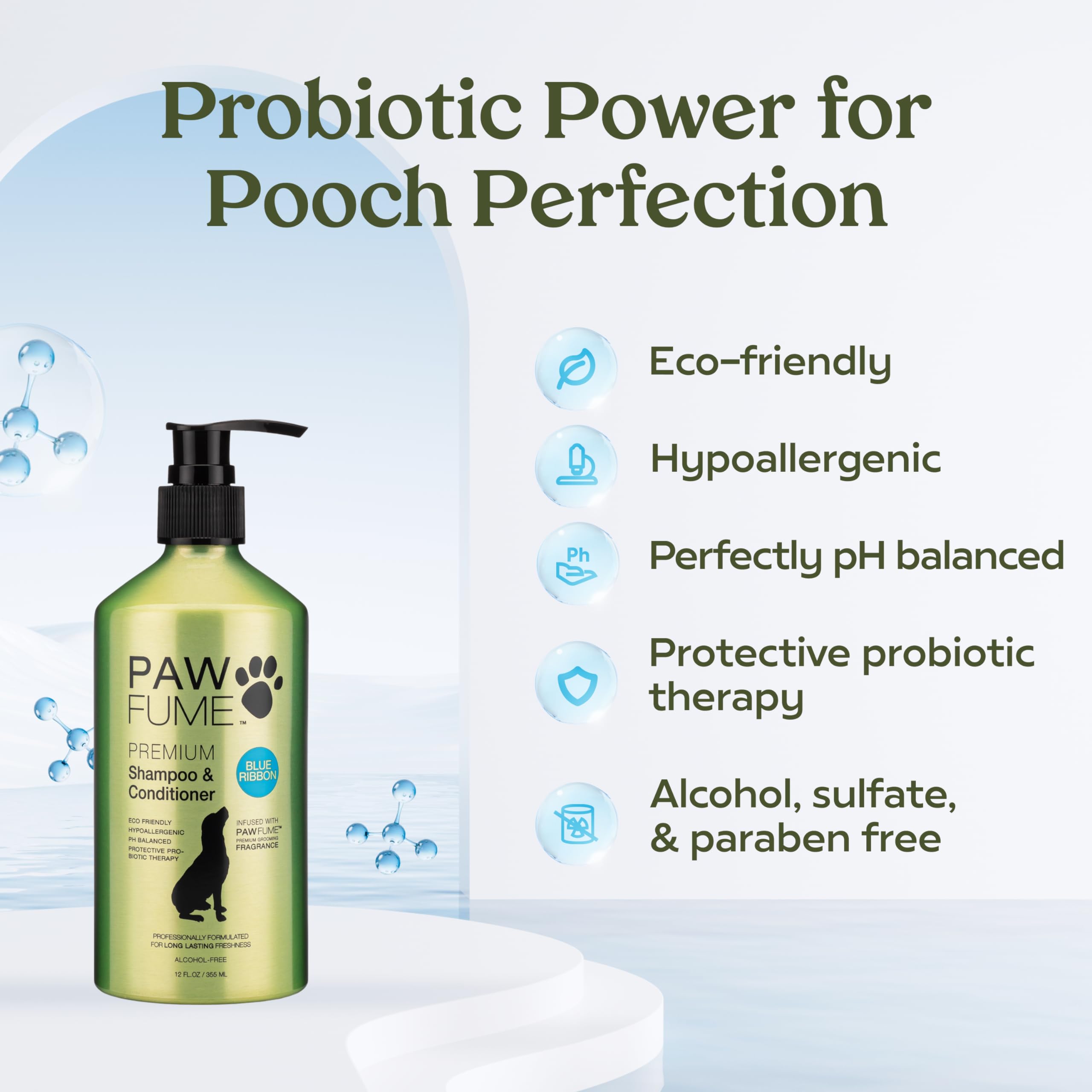 Pawfume Dog Shampoo And Conditioner, Blue Ribbon, 2-Pack - Nourish & Detangle For A Silky Soft Coat - Probiotic, Deep-Cleaning,