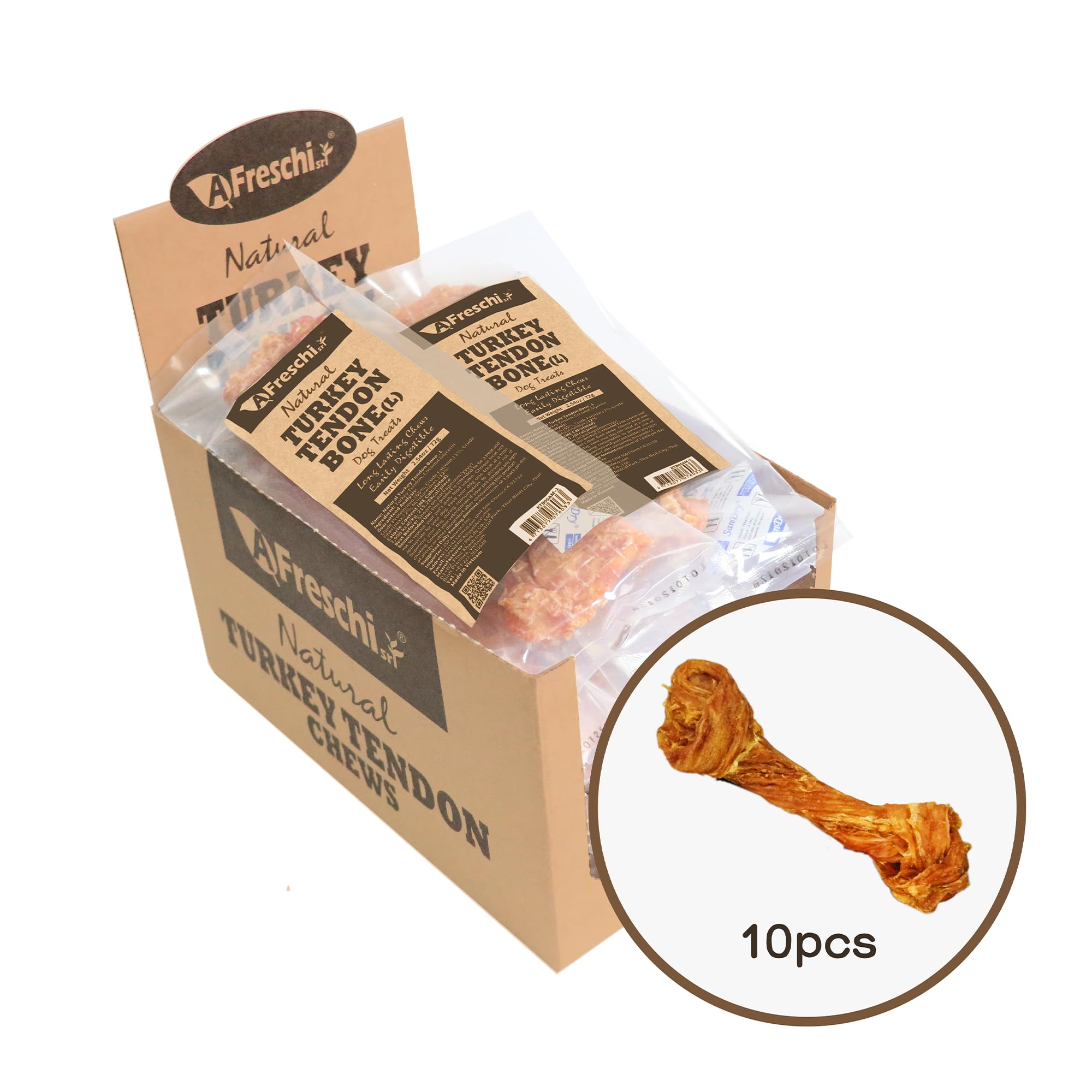 Afreschi Natural Turkey Tendon Bone (L) 10 Units/Box, Dog Treats for Signature Series, All Natural Human Grade Puppy Chew, Turke
