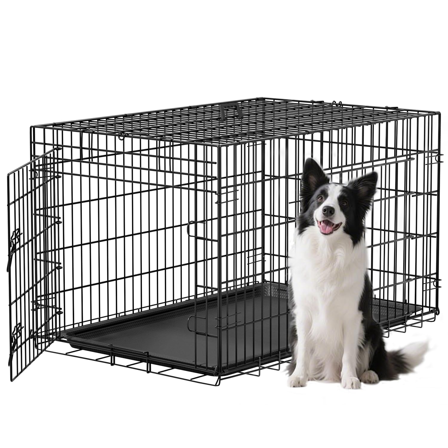 FDW XL Dog Crate 48inch Dog Cage Foldable Metal Kennel with Leakproof Tray Foldable Design Indoor Outdoor Use for Extra Large Do