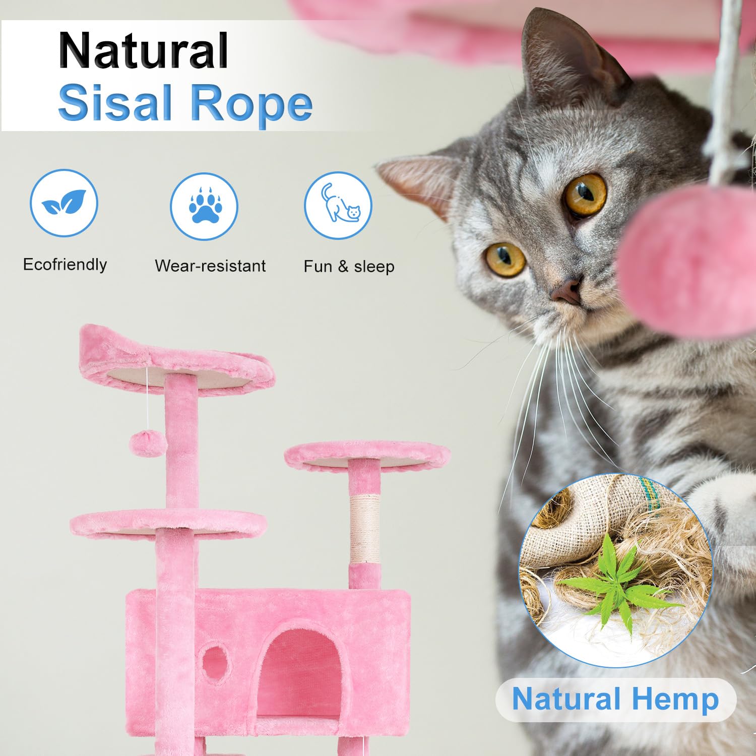 Fdw Cat Tree 54In Cat Tower Multi-Level Durable Cat Scratching Post & Cozy Fun Cat Jumping Platform Space Saving Cat Condo Pet P