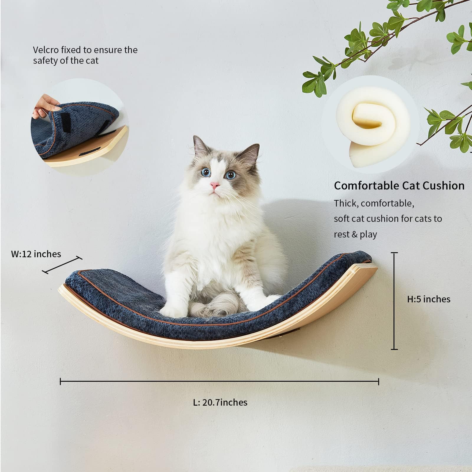 LIORCE Cat Wall Shelf - Waved Two-Step Wooden Perches for Climbing & Lounging - Cream and Blue