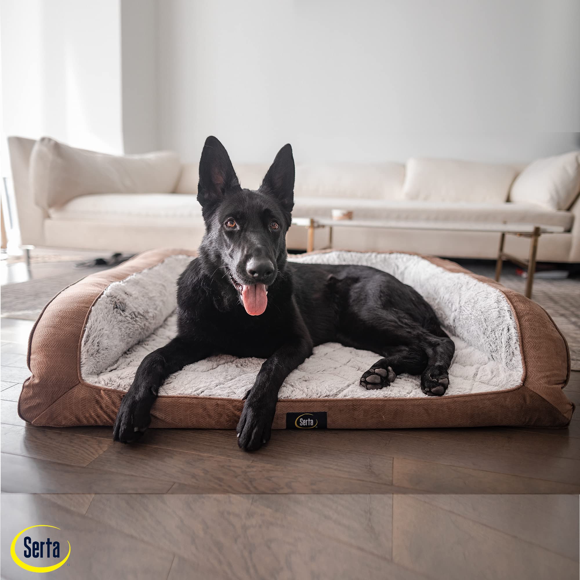 Serta Orthopedic Quilted Couch Dog Bed For Pets - Chocolate Brown (Small)