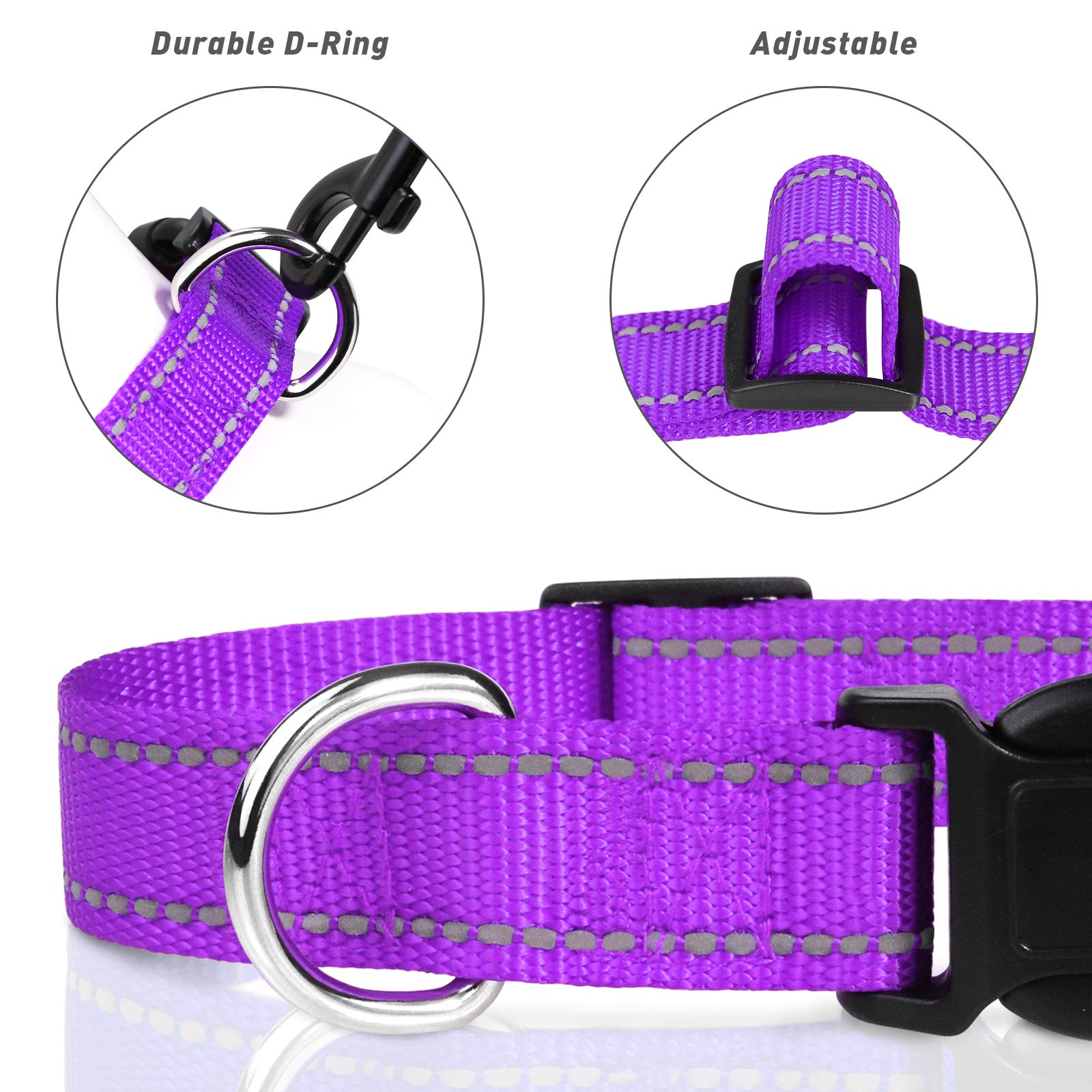 Tagme Reflective Nylon Dog Collars, Adjustable Classic Dog Collar With Quick Release Buckle For Extra Small Dogs, Purple, 5/8' Width