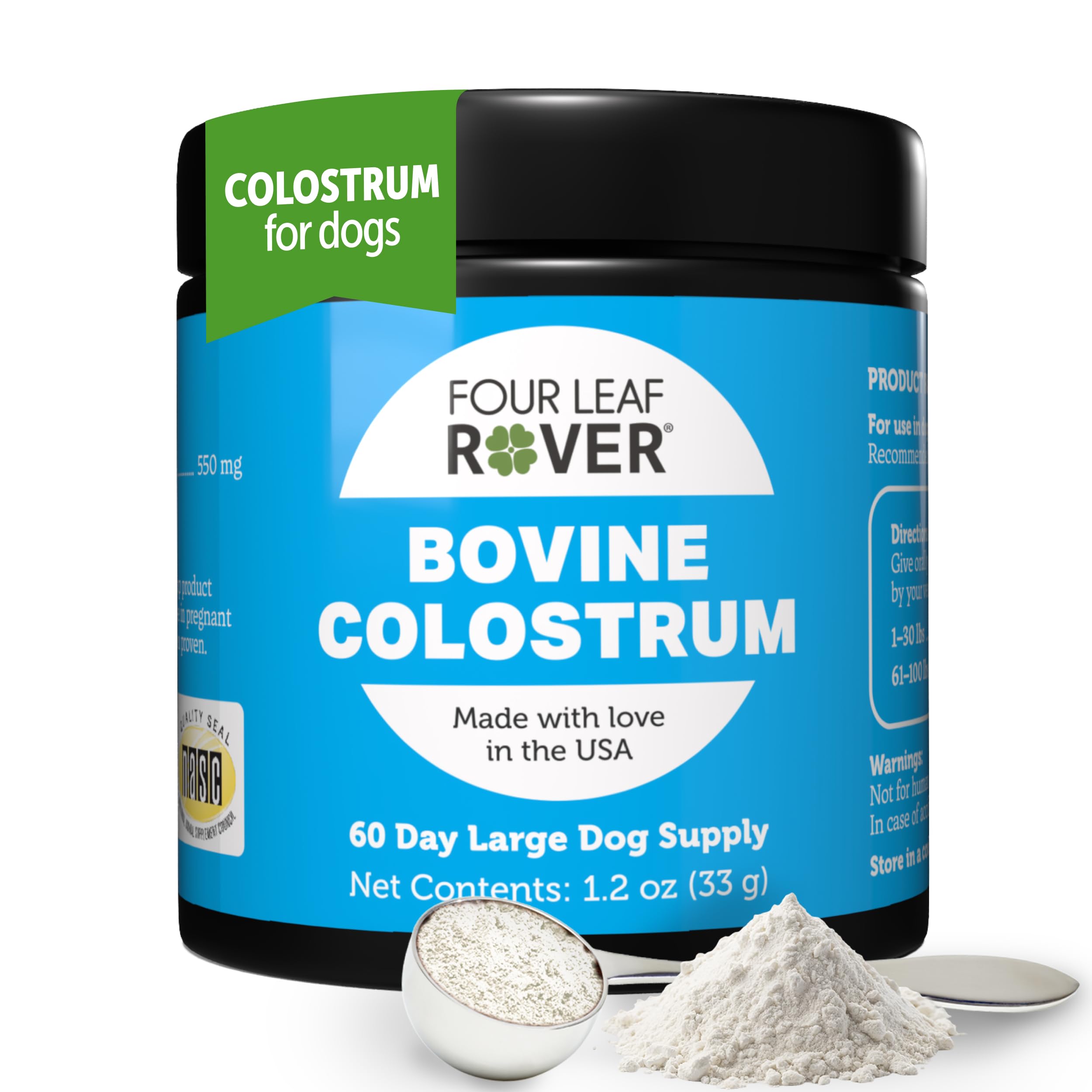 Four Leaf Rover: Bovine Colostrum from New Zealand GrassFed Cows  Dog Itch Relief and Immune Support (30Day Supply)