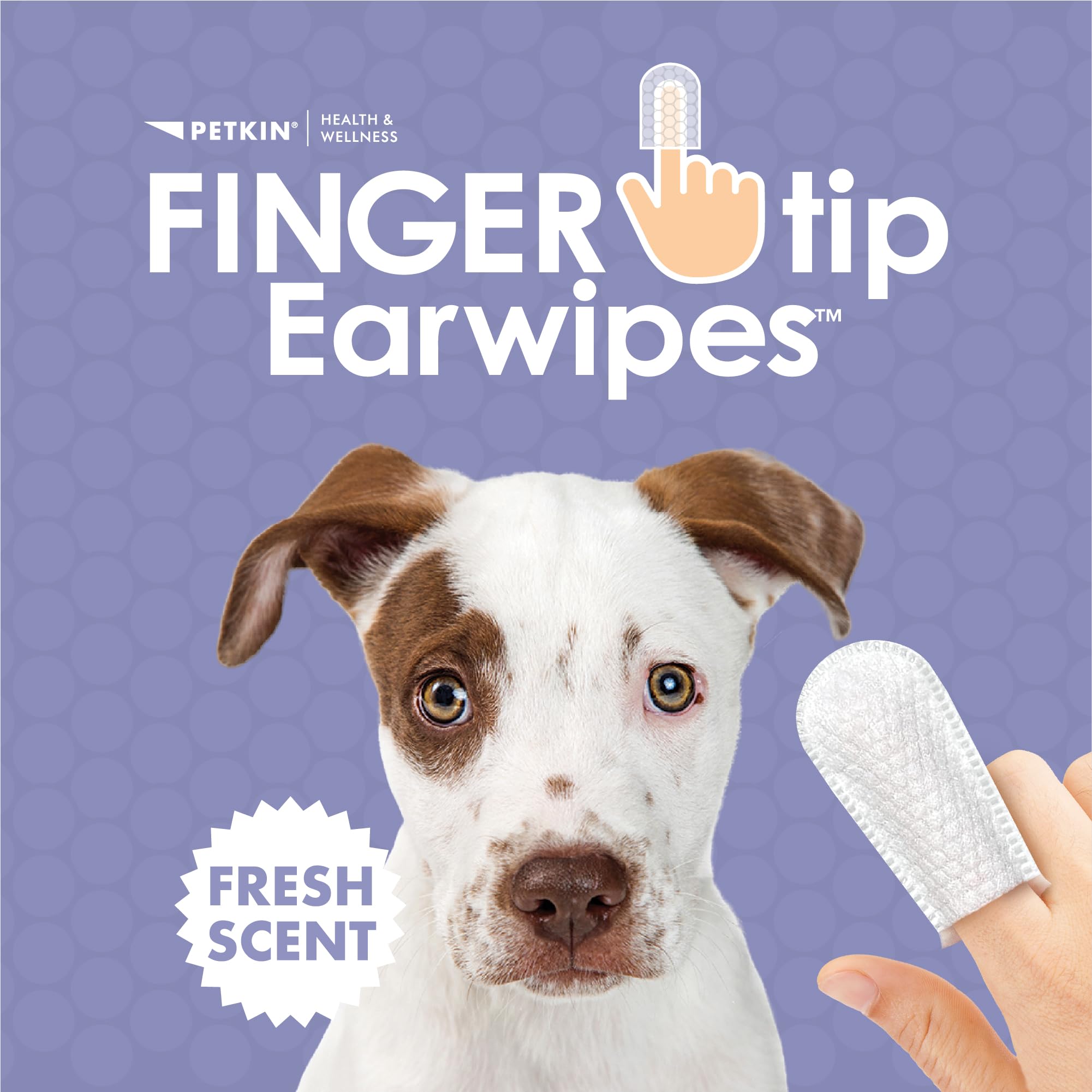 Petkin Fingertip Ear Wipes for Dogs & Cats, 50ct - Micro-Bristle Fabric, Cleans Dirt & Odor, Ideal for Home & Travel