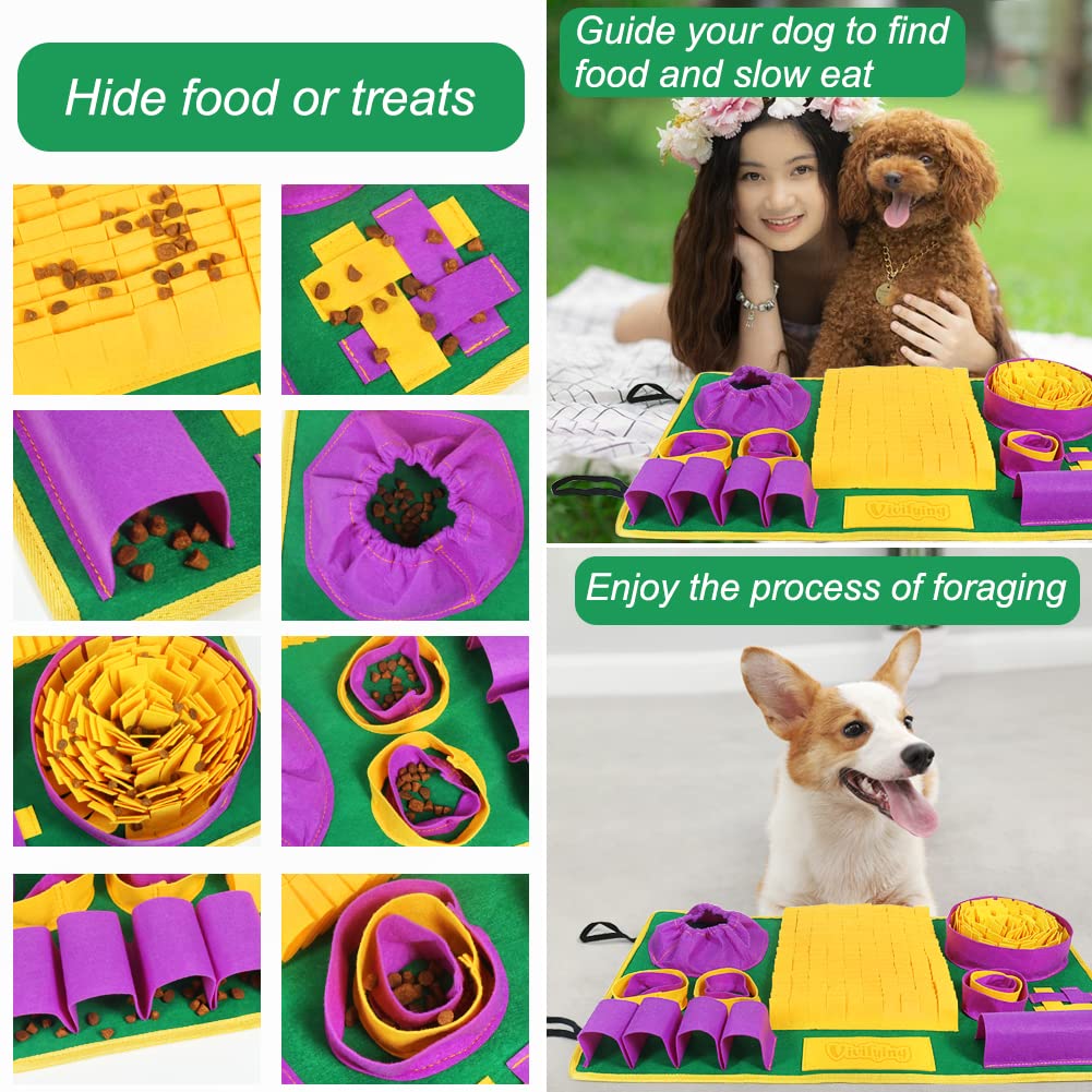 Vivifying Snuffle Mat for Dogs - Interactive Puzzle Toy, 26x16.5 Inch, Felt Cloth, Yellow Purple Green, Model 20230504