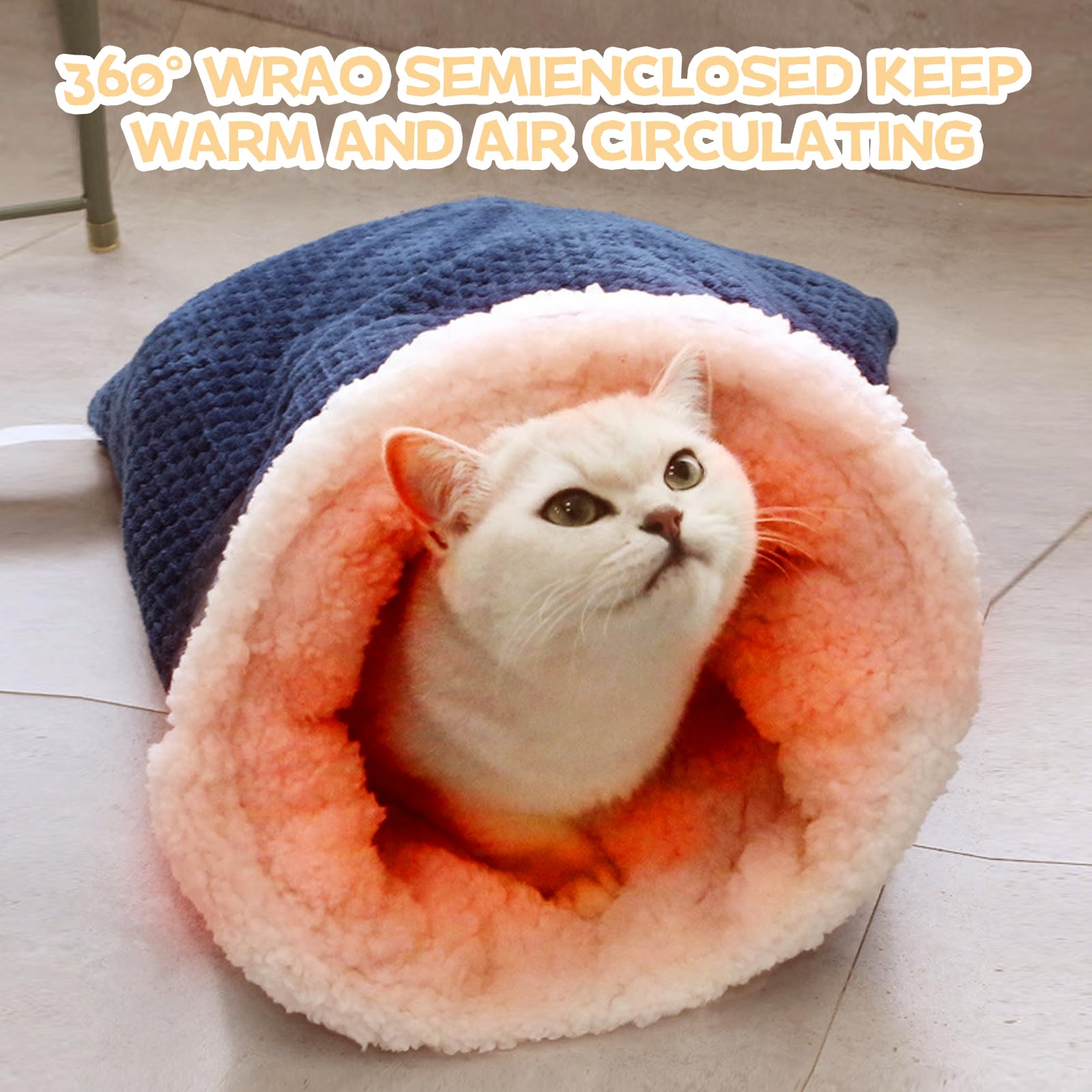 Amiitry Cat Sleeping Bag, Blue, 11 X 17.7 X 15.7 Inches, Cat Bed, Self Warm Winter Sleeping Bag For Indoor Cats, Cotton Material