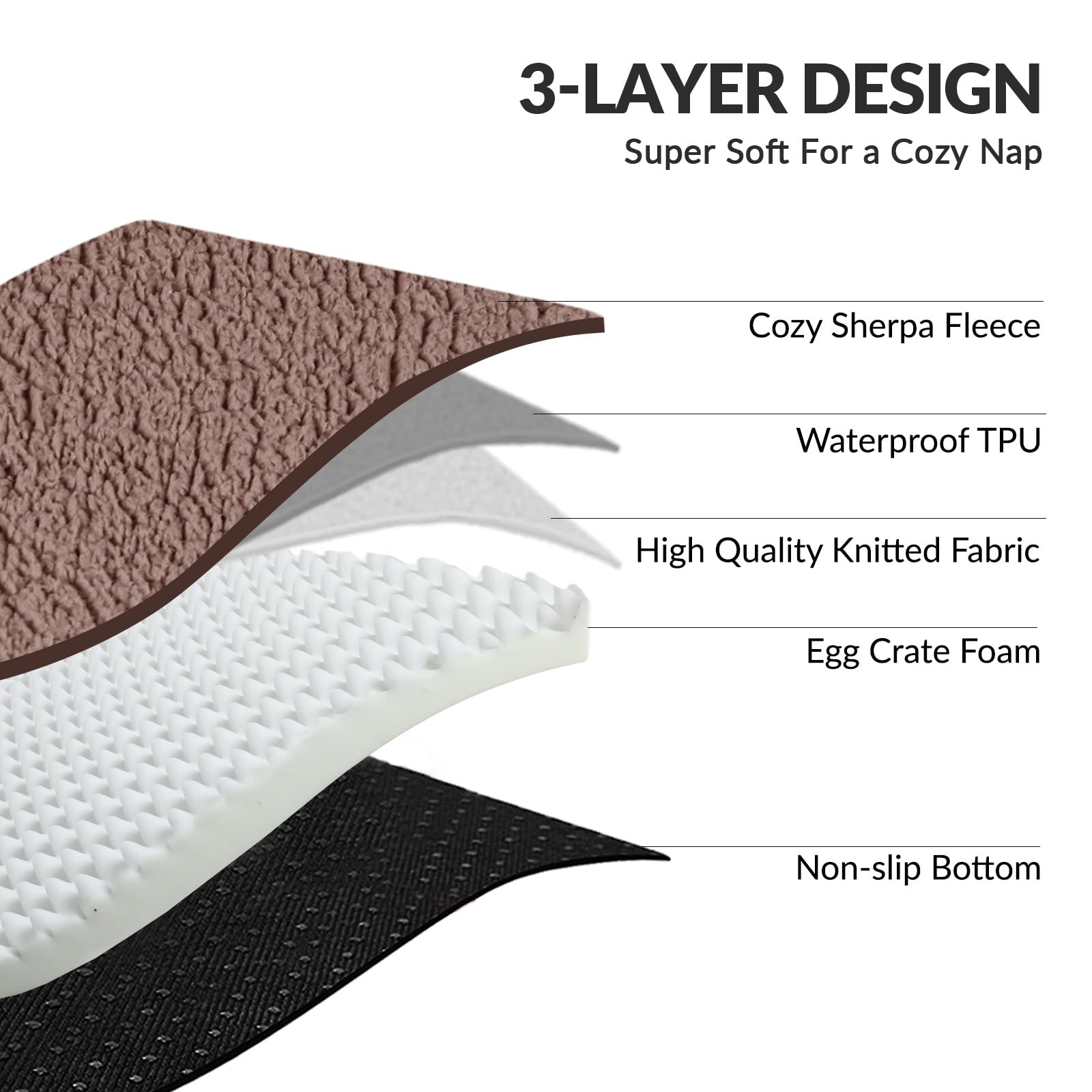 Patas Lague XL Orthopedic Dog Bed 42''x28'', Waterproof, Soft Brown Sofa with Washable Cover