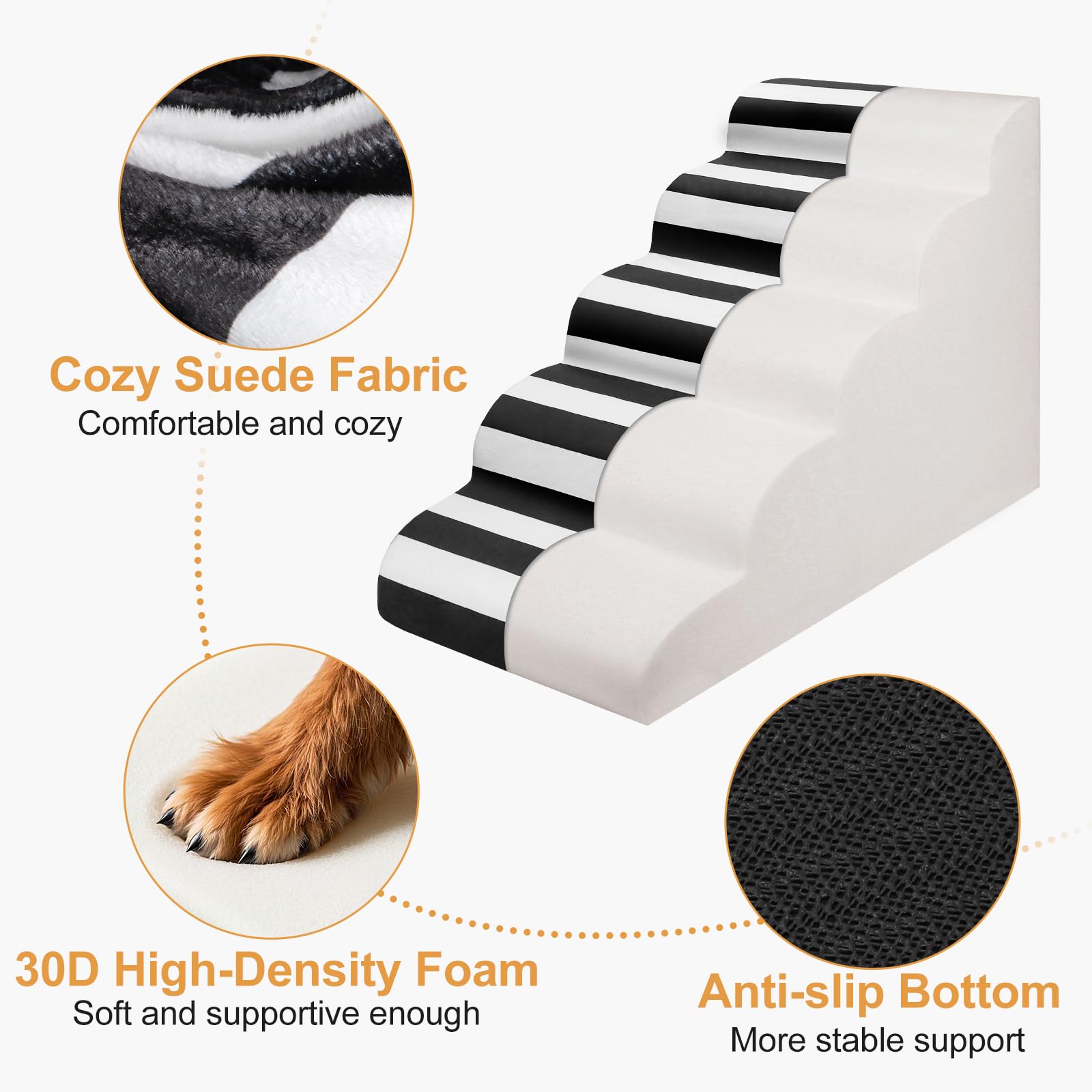 Joejoy Curved Dog Stairs Ramp For High Beds 19 H, 4-Step Dog Steps For Small Dogs And Cats, Pet Stairs For High Bed Climbing,