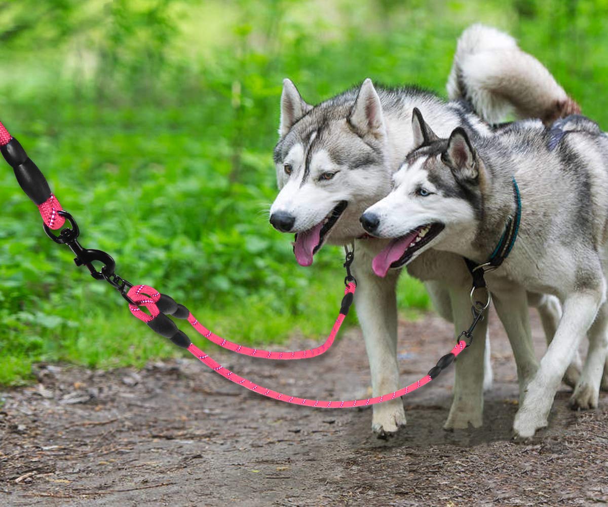 Taglory Double Dog Leash | Reflective Rope | No Tangle | Double Leash For Two Dogs | Puppy Small Medium Breeds | Pink