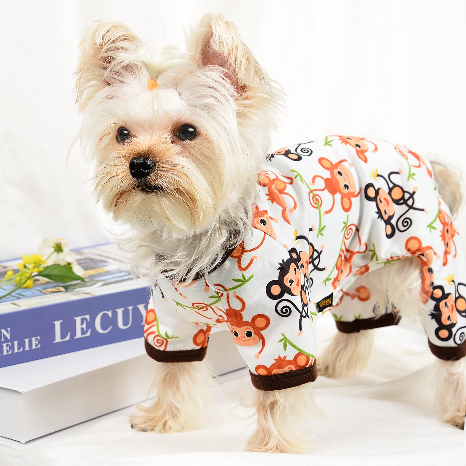 Dog Pajamas For Small Dogs, Chihuahua Pajamas, Puppy Clothes, Extra Small Puppy Pjs, Soft Pet Onesies,Dog Shirts Chihuahua Yorkie Teacup Cat Clothing (Brown Monkey, Small)