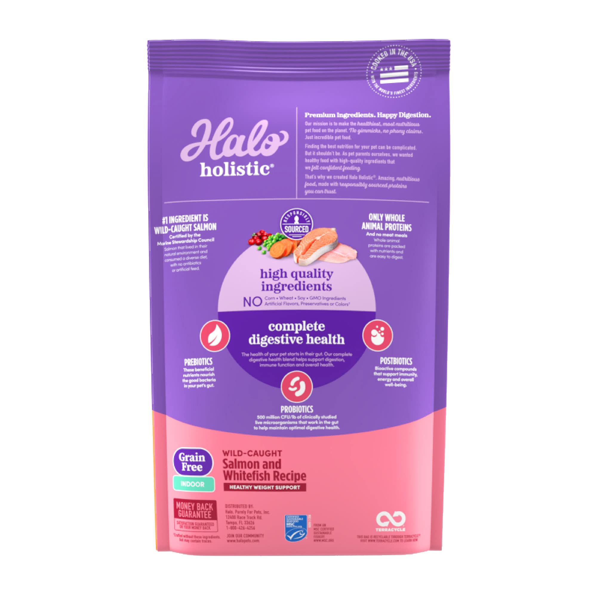 Halo Holistic Cat Food Wild Caught Salmon & Whitefish Formula, Grain Free Dry Cat Food, For Healthy Weight Support, Kibble for I