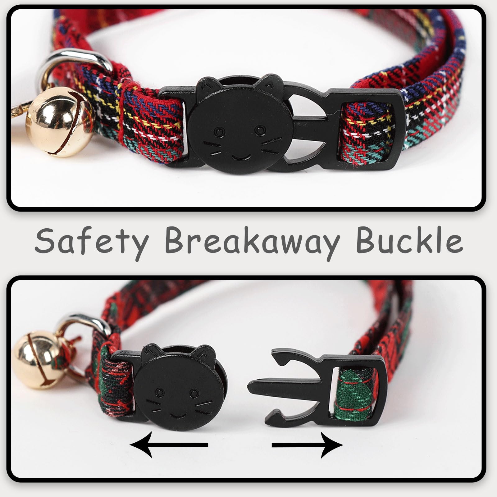 Unique Style Paws 2 Pack Christmas Kitten Collar Breakaway With Bell & Pendant, Adjustable Safety Cat Cotton Collars For Girl Bo
