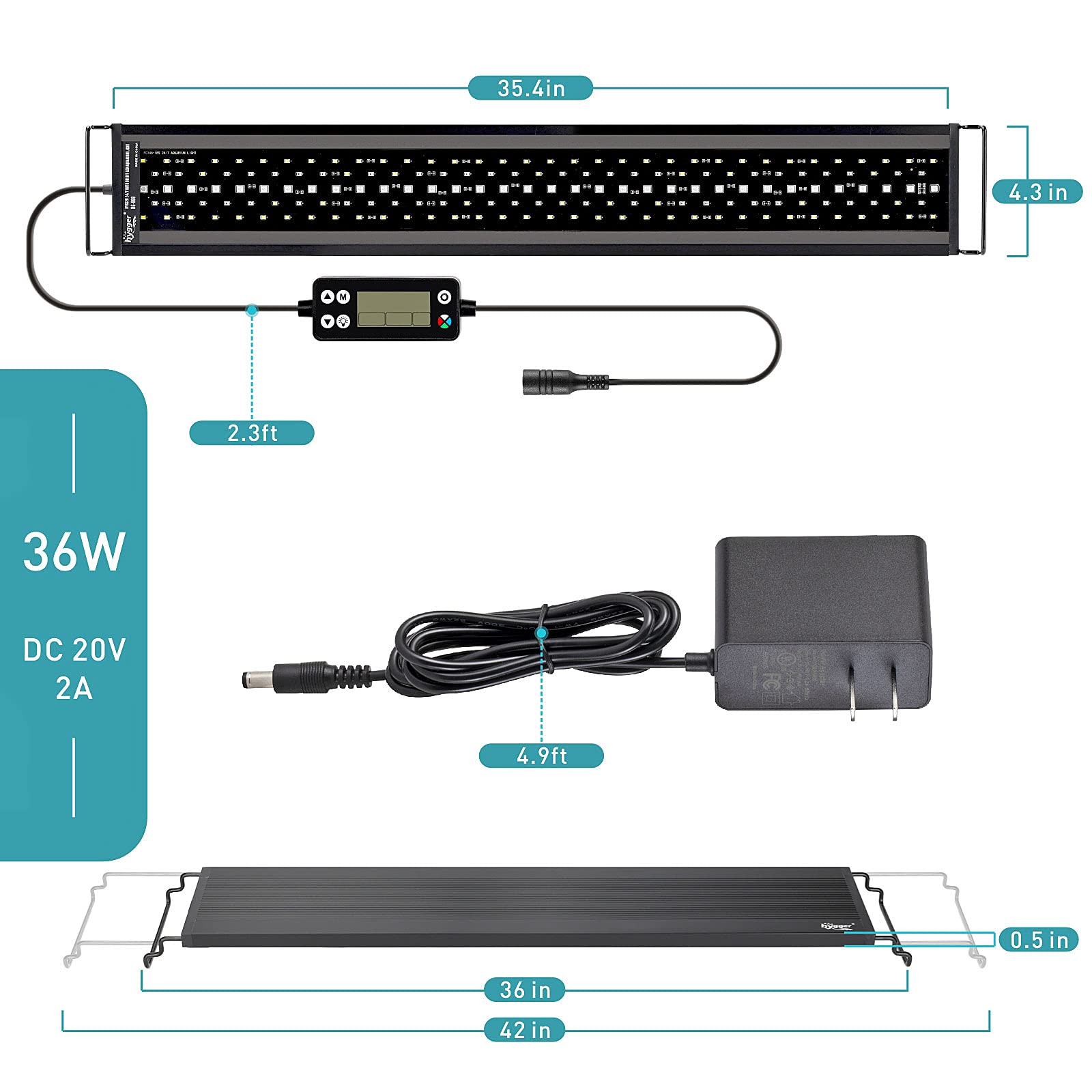 Hygger Auto On Off Led Aquarium Light, Full Spectrum Fish Tank Light With Lcd Monitor, 24/7 Lighting Cycle, 7 Colors, Adjustable Timer, Ip68 Waterproof, 3 Modes For 36'-42' Freshwater Planted Tank