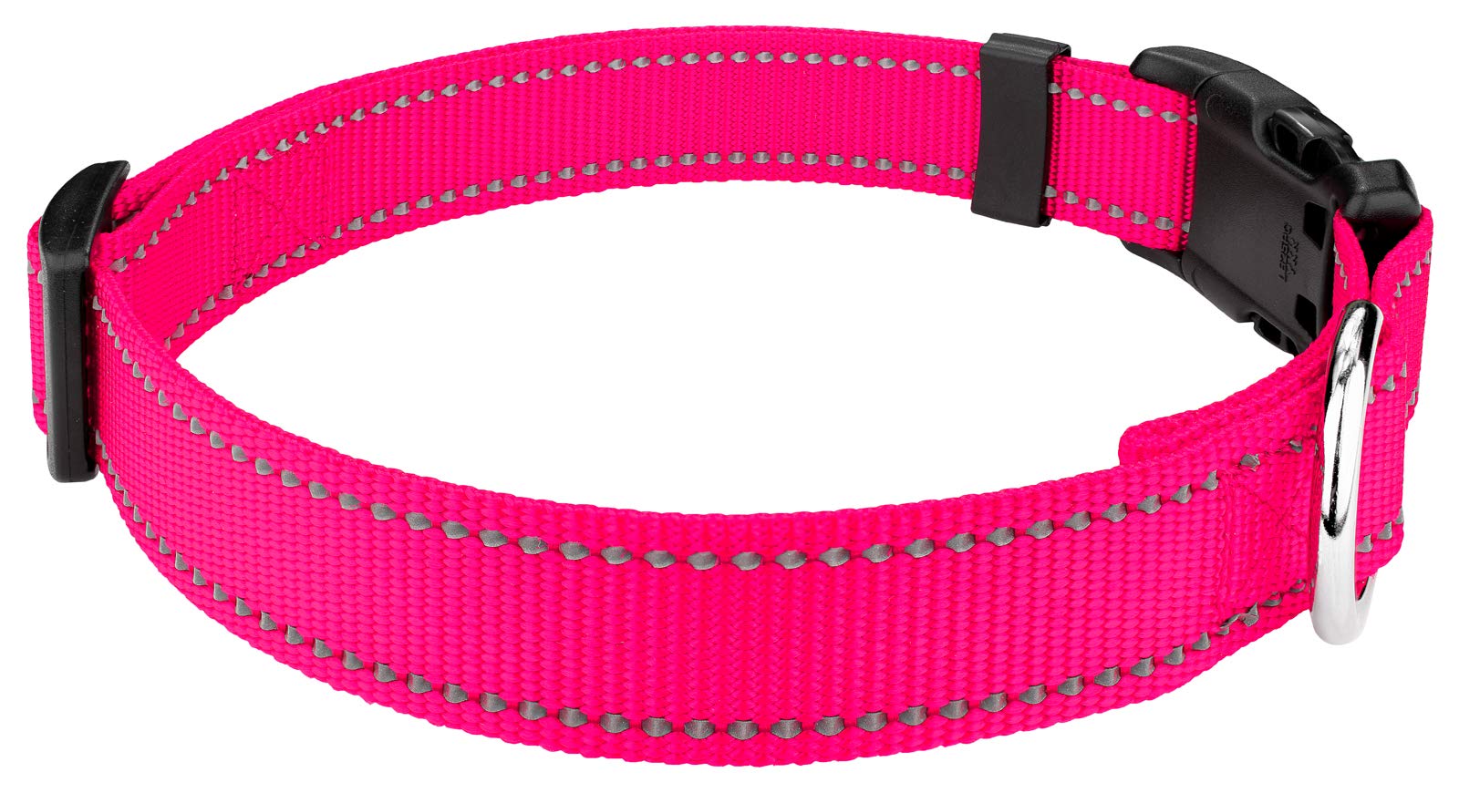 Country Brook Petz - 1 Inch Deluxe Hot Pink Reflective Nylon Dog Collar - Medium