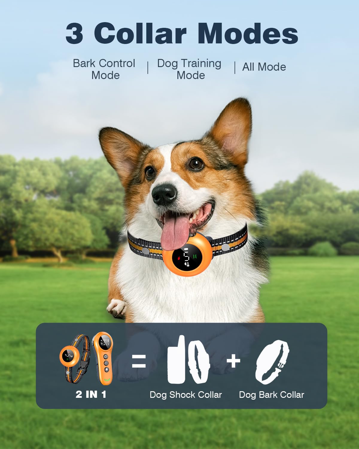 Colofrog 2-in-1 Dog Shock & Bark Collar - Adjustable Sensitivity, 3300FT Remote, IP67 Waterproof, Rechargeable, Orange