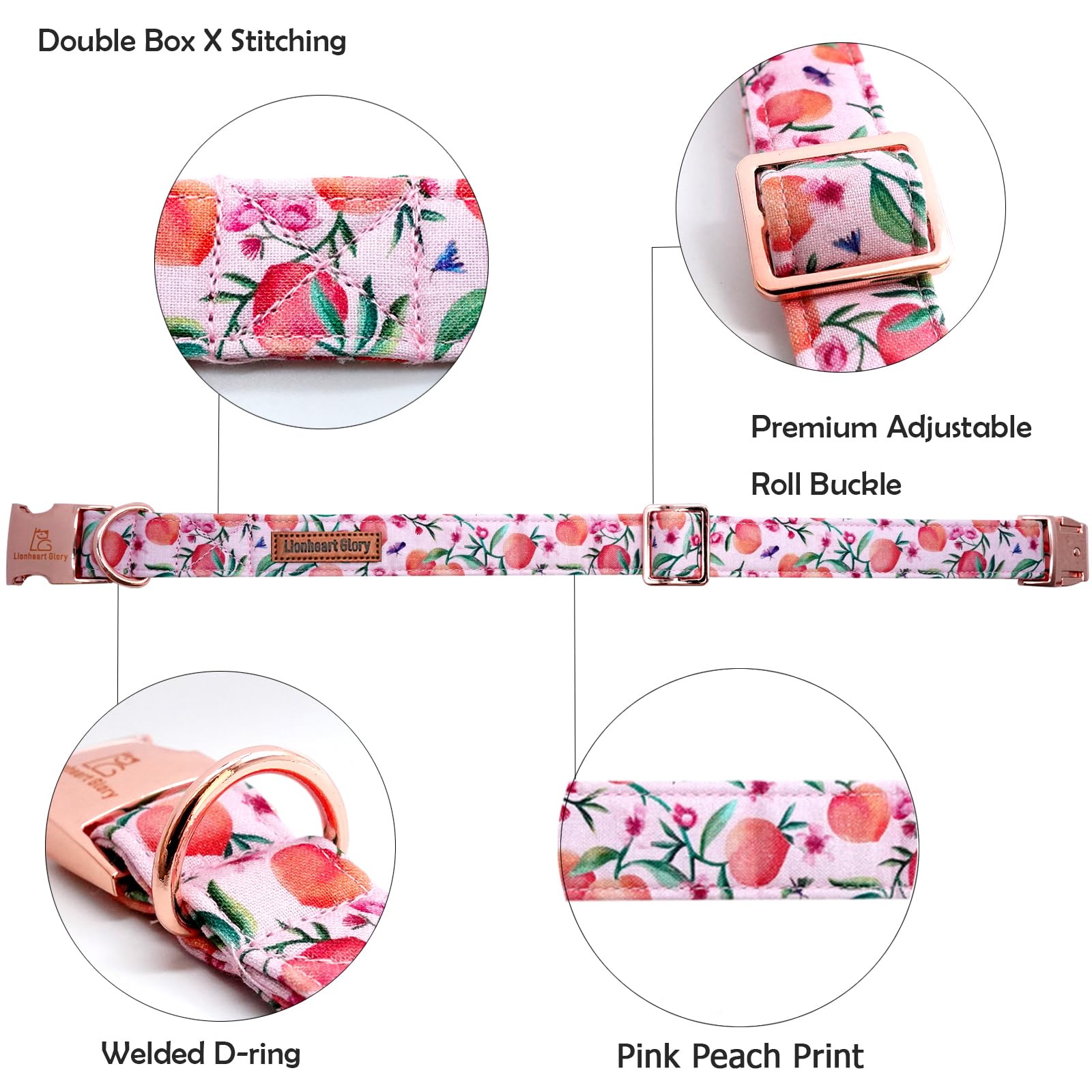 Lionheart Glory Pink Dog Collar Peach Dog Collar Girl Soft Durable Adjustable Collar Spring Collar Dog For Medium Dogs, Medium (
